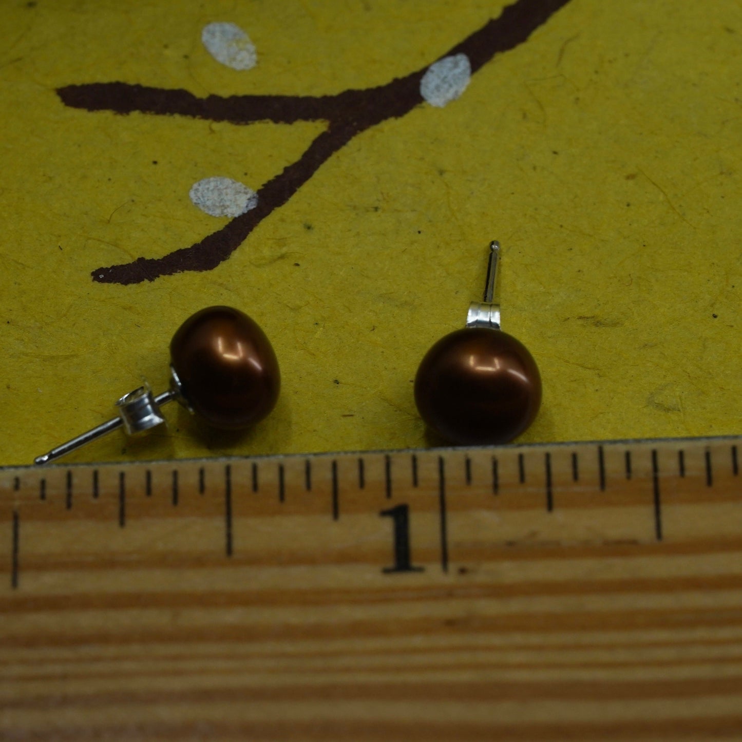 Vintage Sterling silver handmade earrings, 925 golden pearl studs
