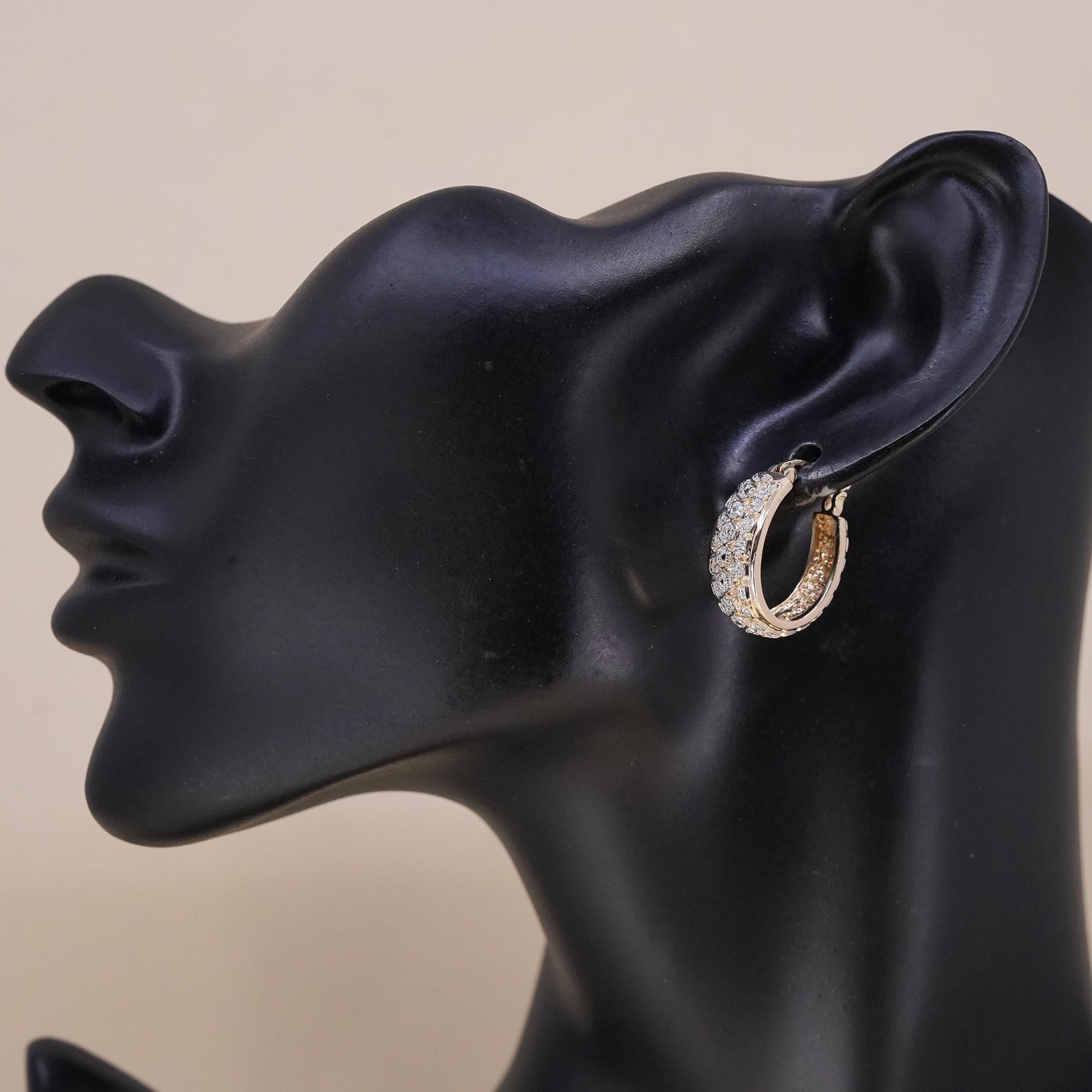 0.75”, vermeil gold sterling silver single earring, 925 huggie hoop diamonds