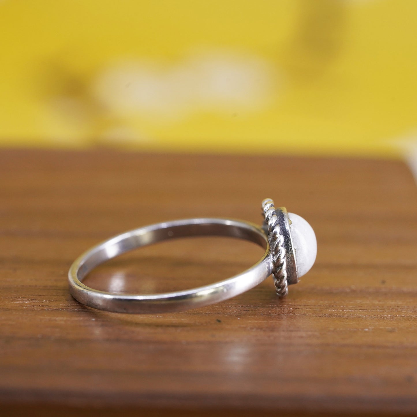 Size 6.5, vintage sterling silver handmade ring, 925 silver band with moonstone