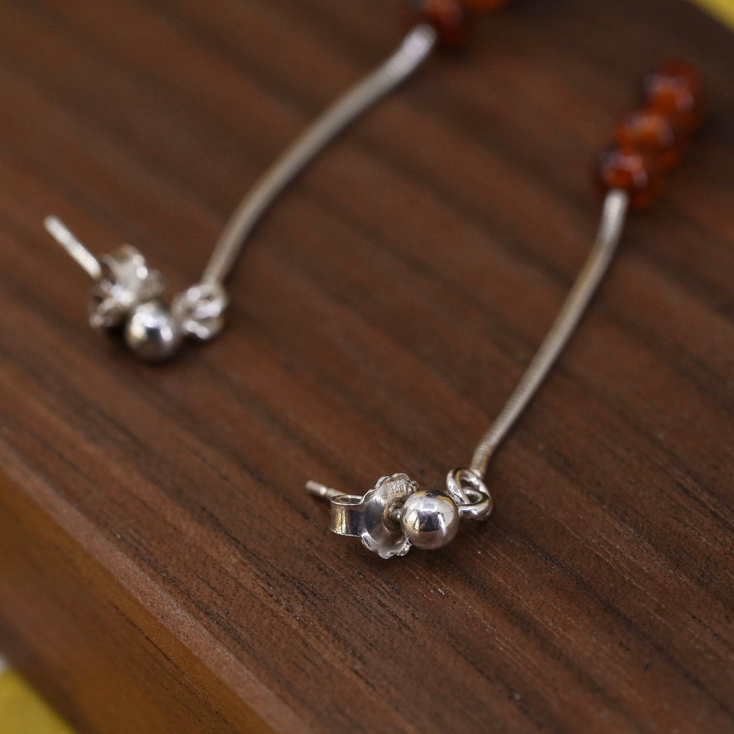 Vintage Sterling 925 silver handmade earrings with Amber beads