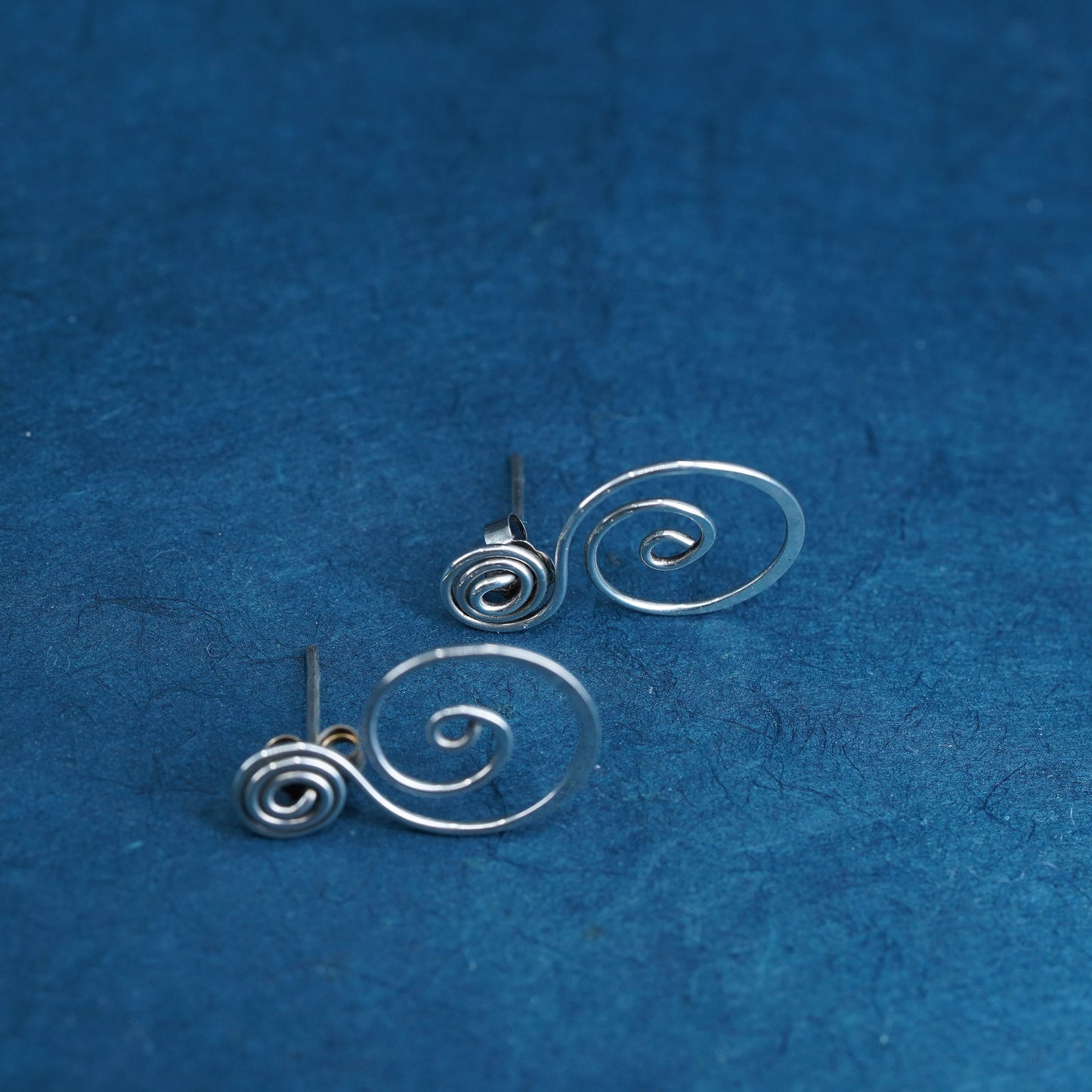 Vintage sterling silver handmade earrings, 925 silver beads sprial studs