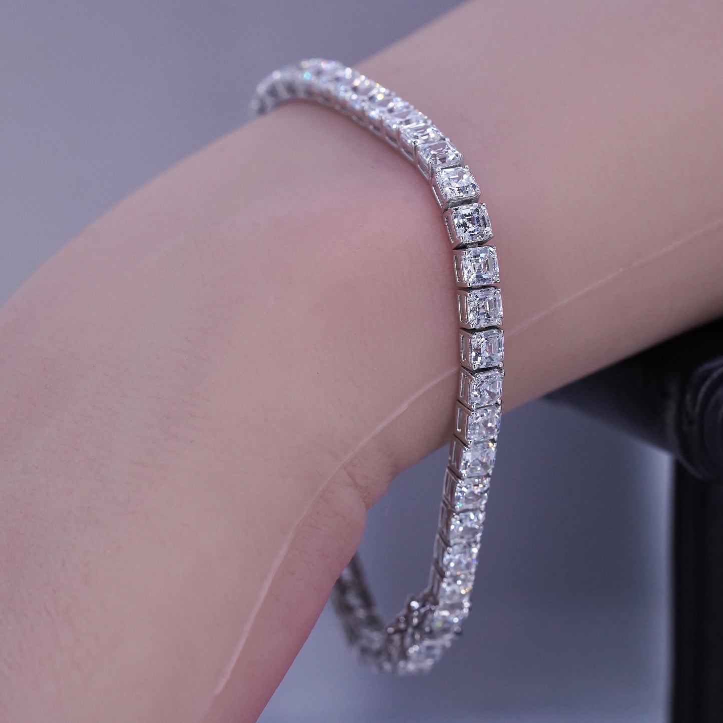 7.25”, Vintage Italy Sterling 925 silver handmade tennis bracelet chain with Cz