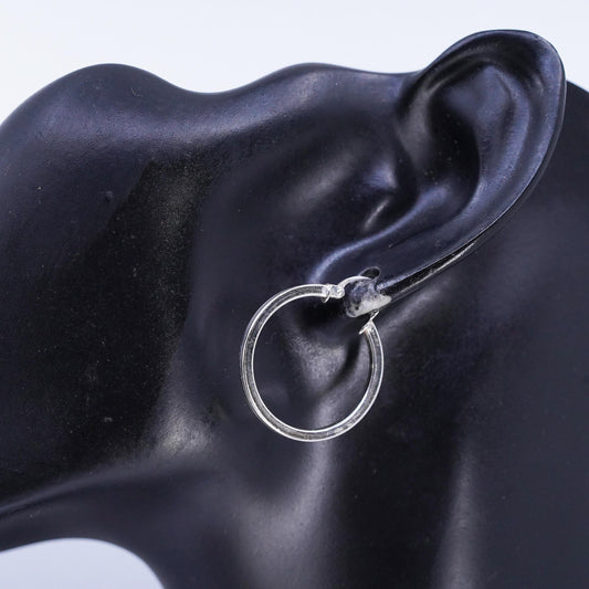 1" Vintage sterling silver 925 ribbed Huggie earrings Hoops