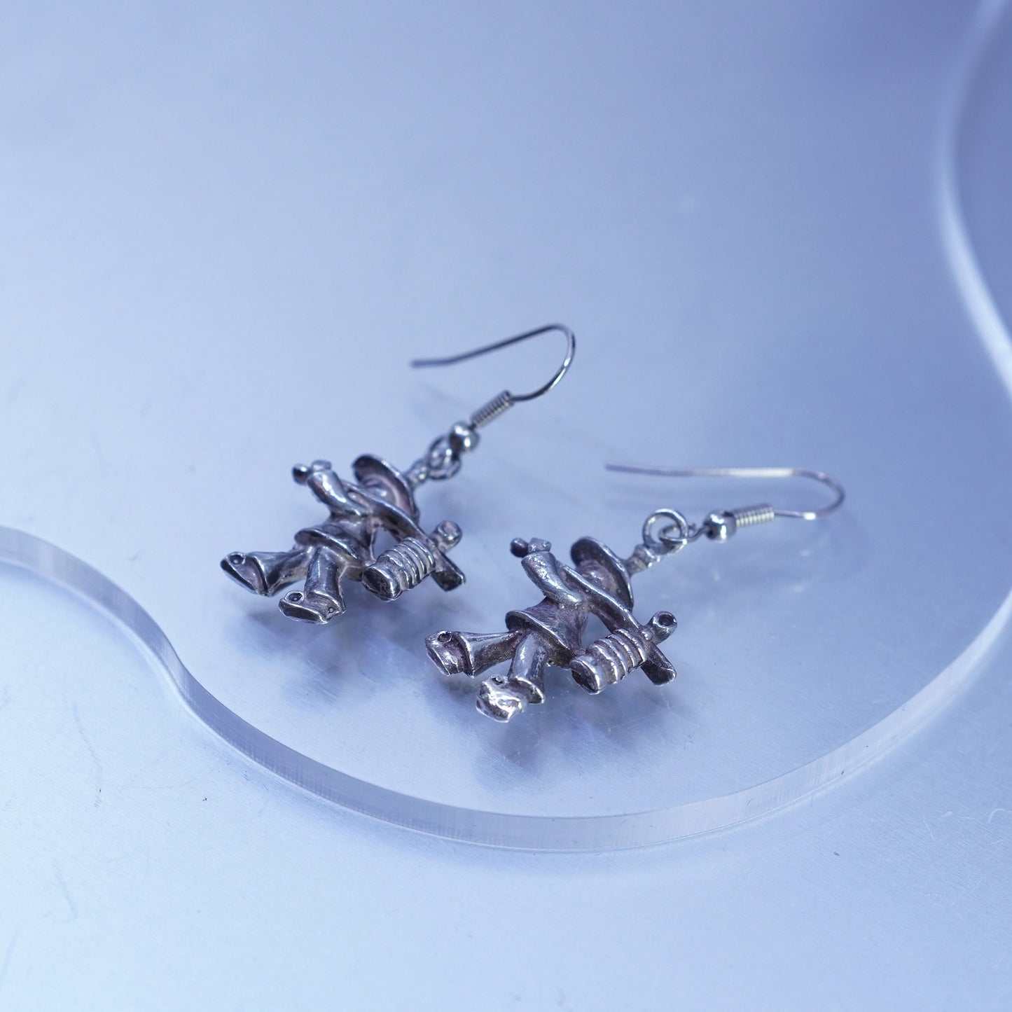 Vintage Sterling 925 silver handmade carrier earrings drops
