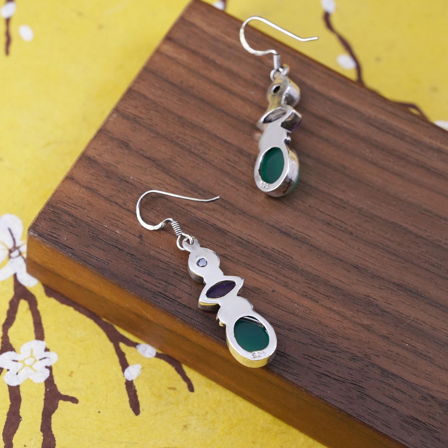 Vintage Sterling silver earrings, southwestern 925 dangles pearl jade amethyst