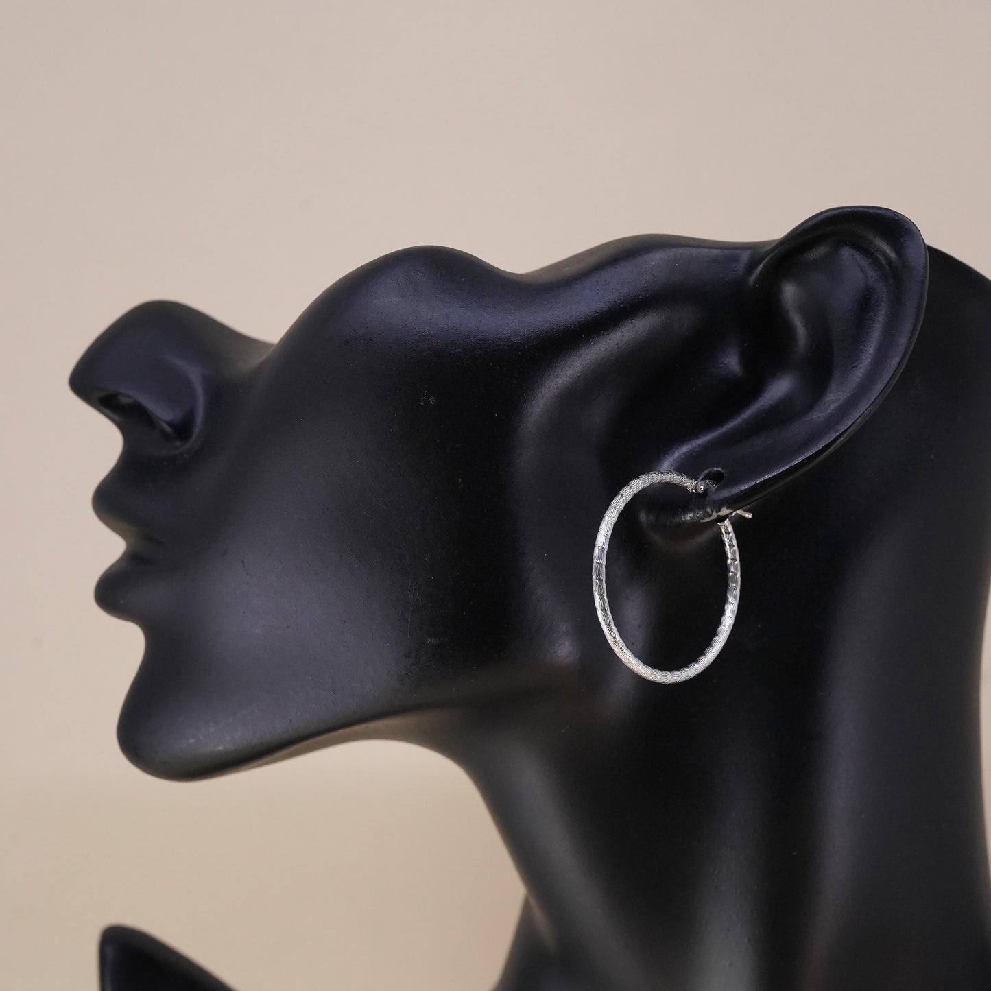1.25", Vintage sterling silver loop single earring, textured hoop