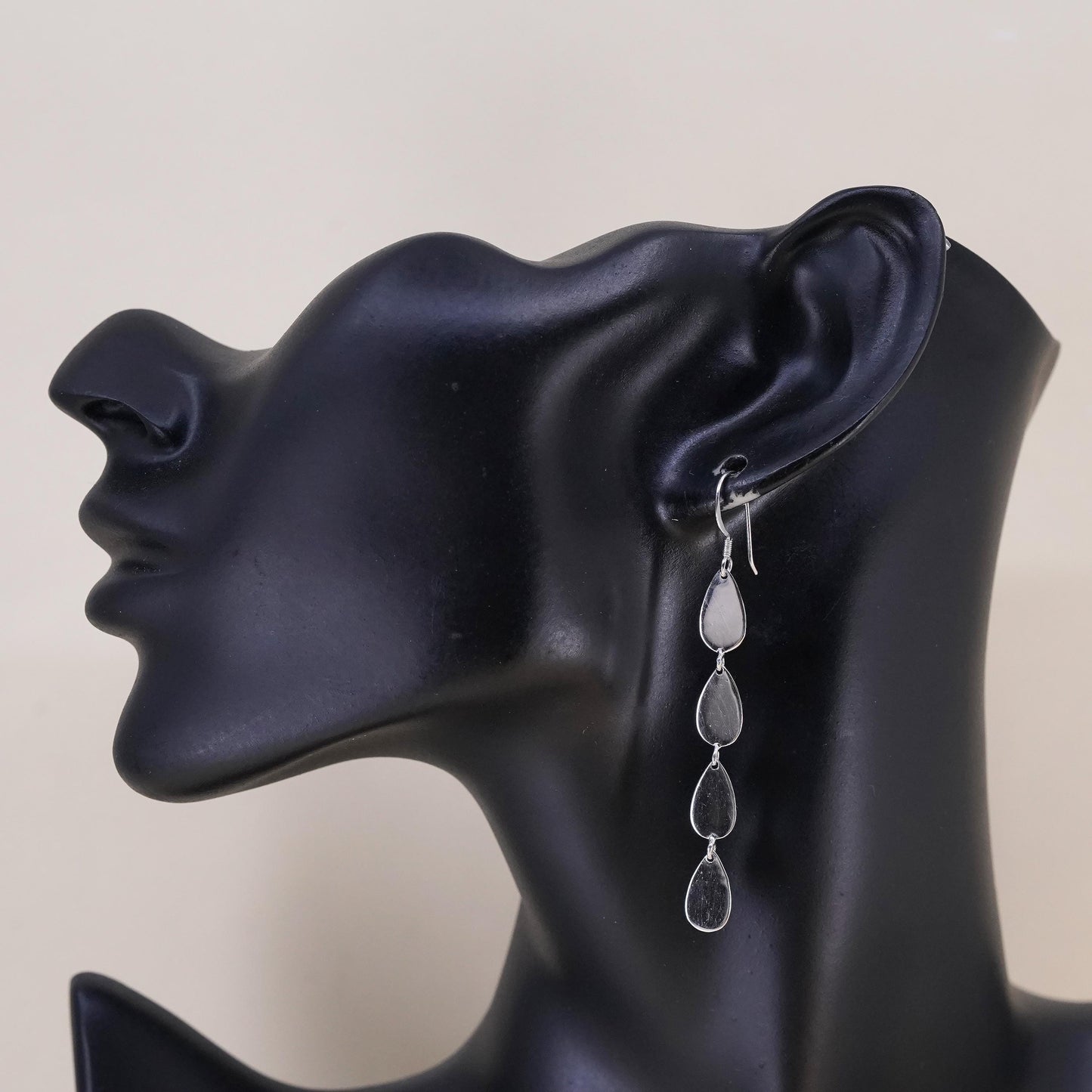Vintage sterling silver handmade earrings, 925 silver teardrop dangles