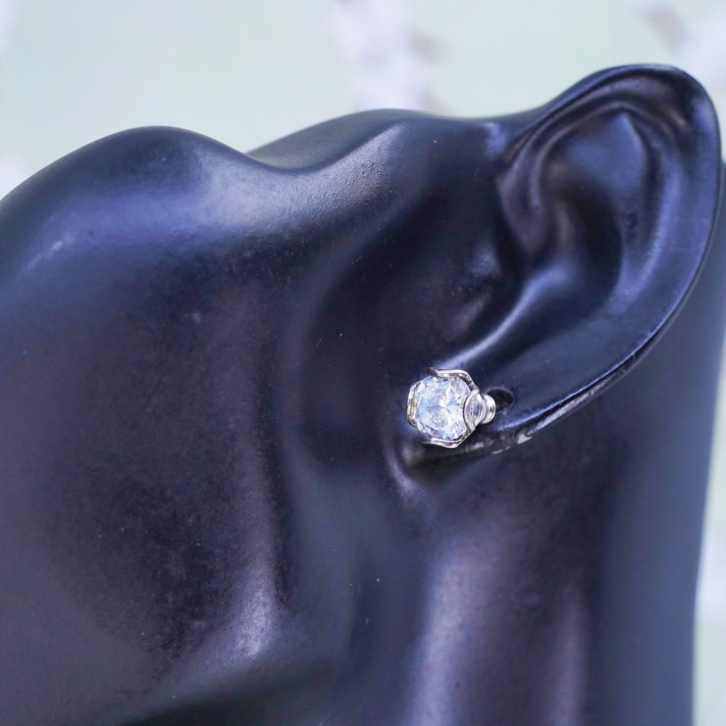 8mm, Vintage sterling silver cz studs, fashion minimalist 925 earrings