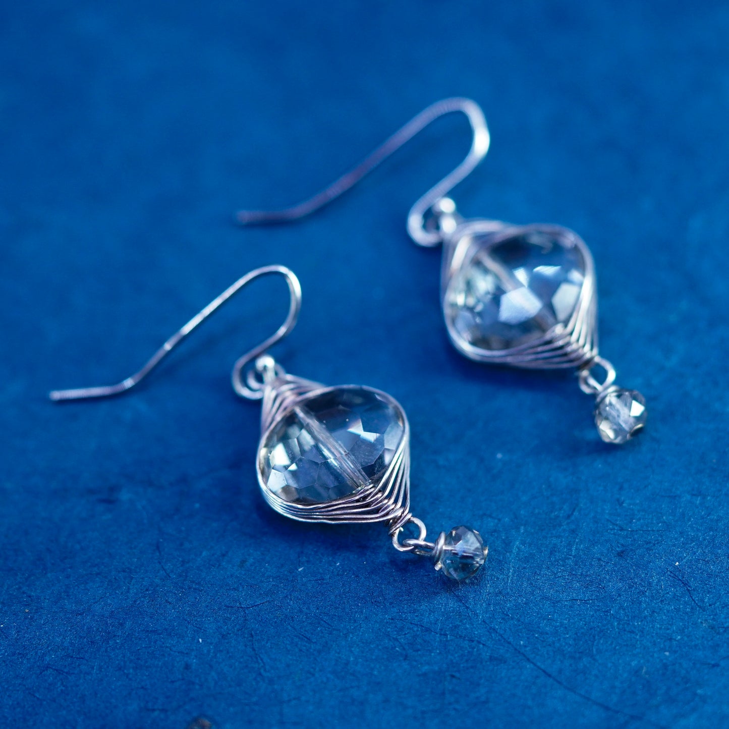 Vintage sterling silver 925 handmade wired earrings with clear crystal