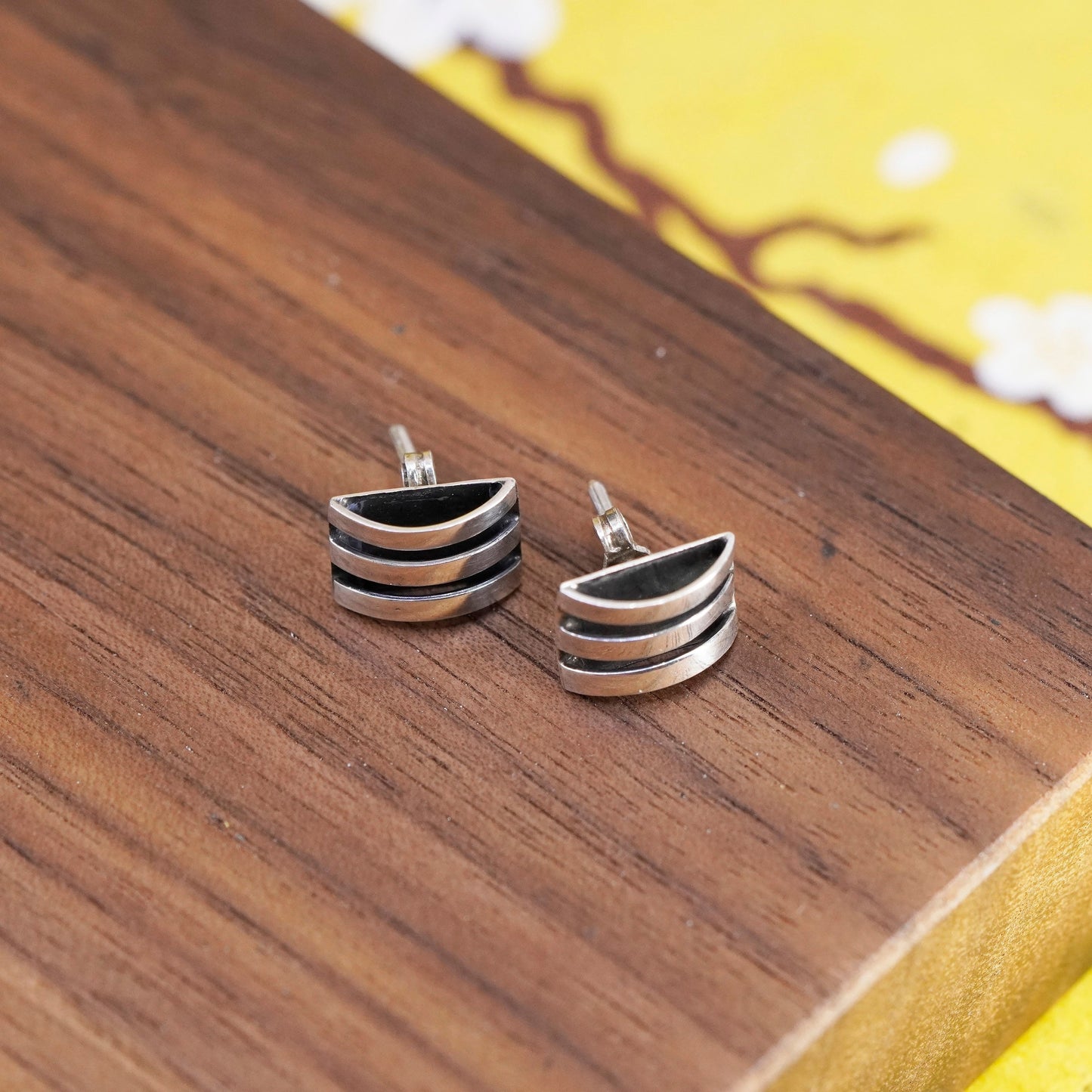 vintage mexico Sterling silver handmade studs, square earrings