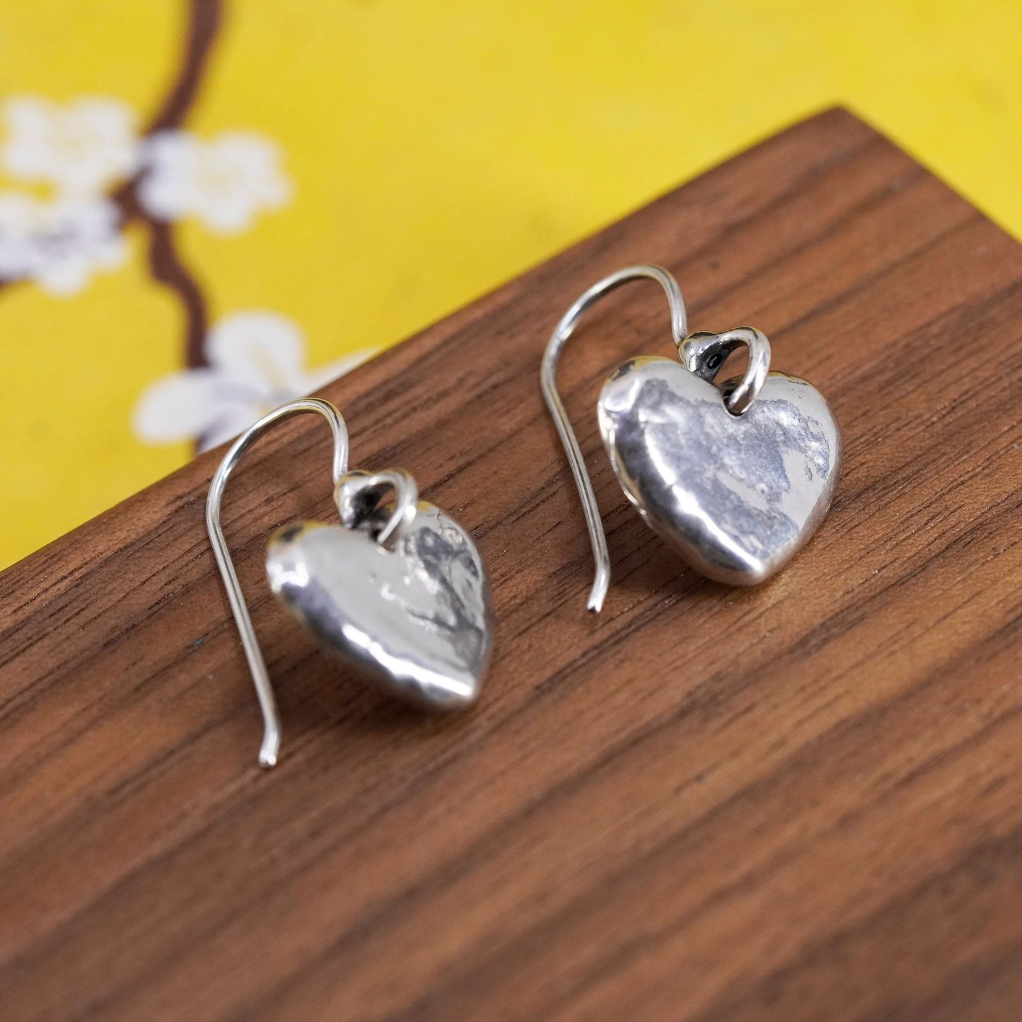 Vintage Israel Sterling 925 silver handmade heart earrings