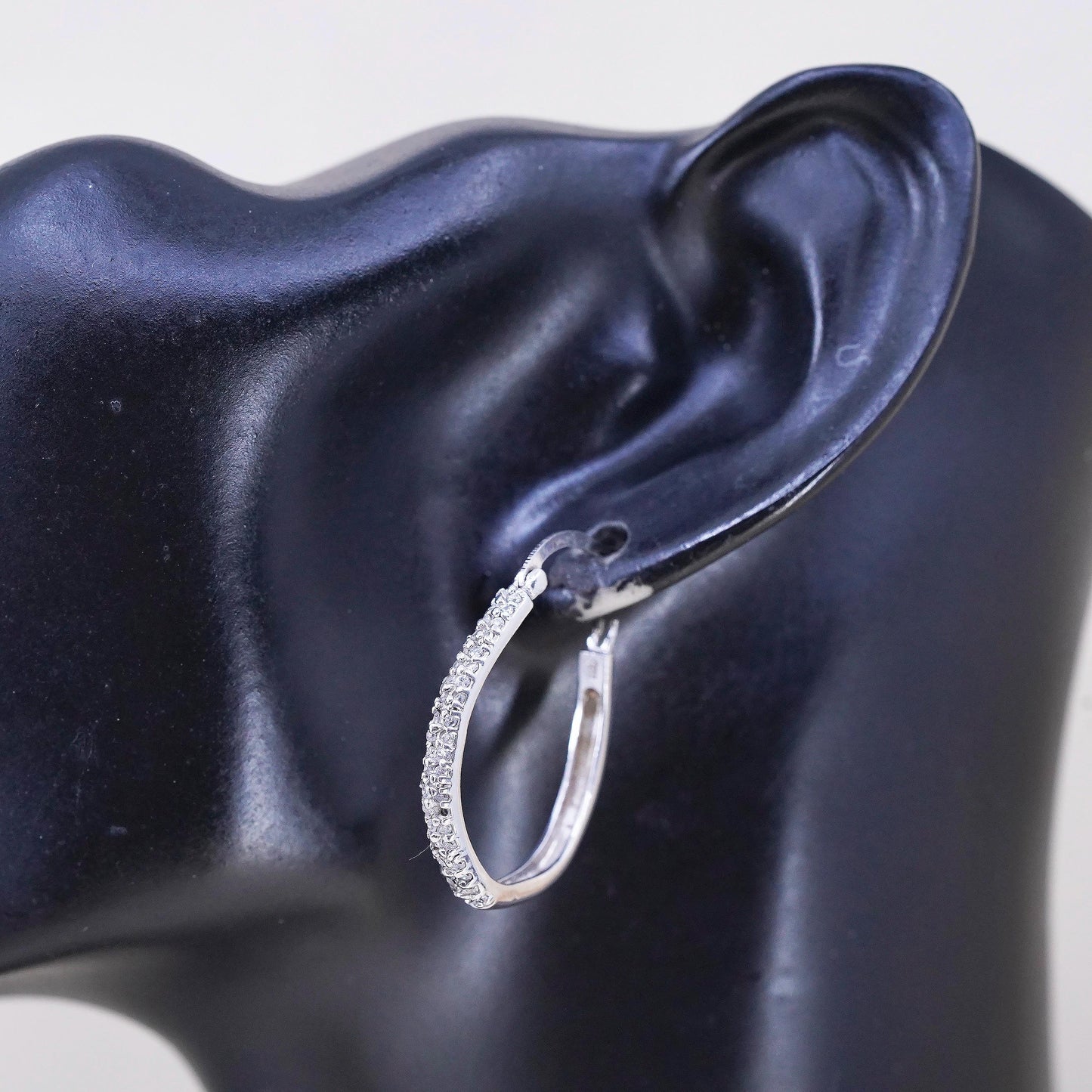 1.25”, Vintage sterling silver earrings, 925 silver hoops, Huggie w/ cluster Cz
