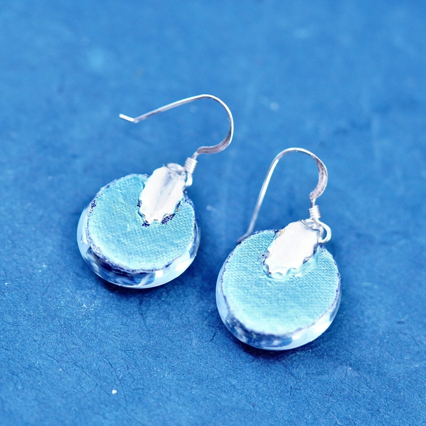 sterling silver earrings, 925 hooks with snowflake foiled glass drops