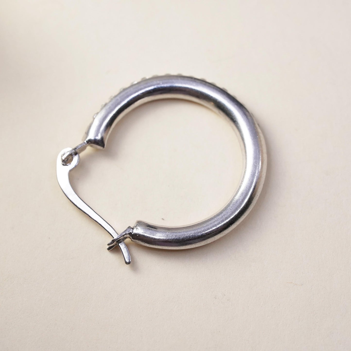 0.75", Vintage sterling silver loop single earring, fashion primitive hoop cz
