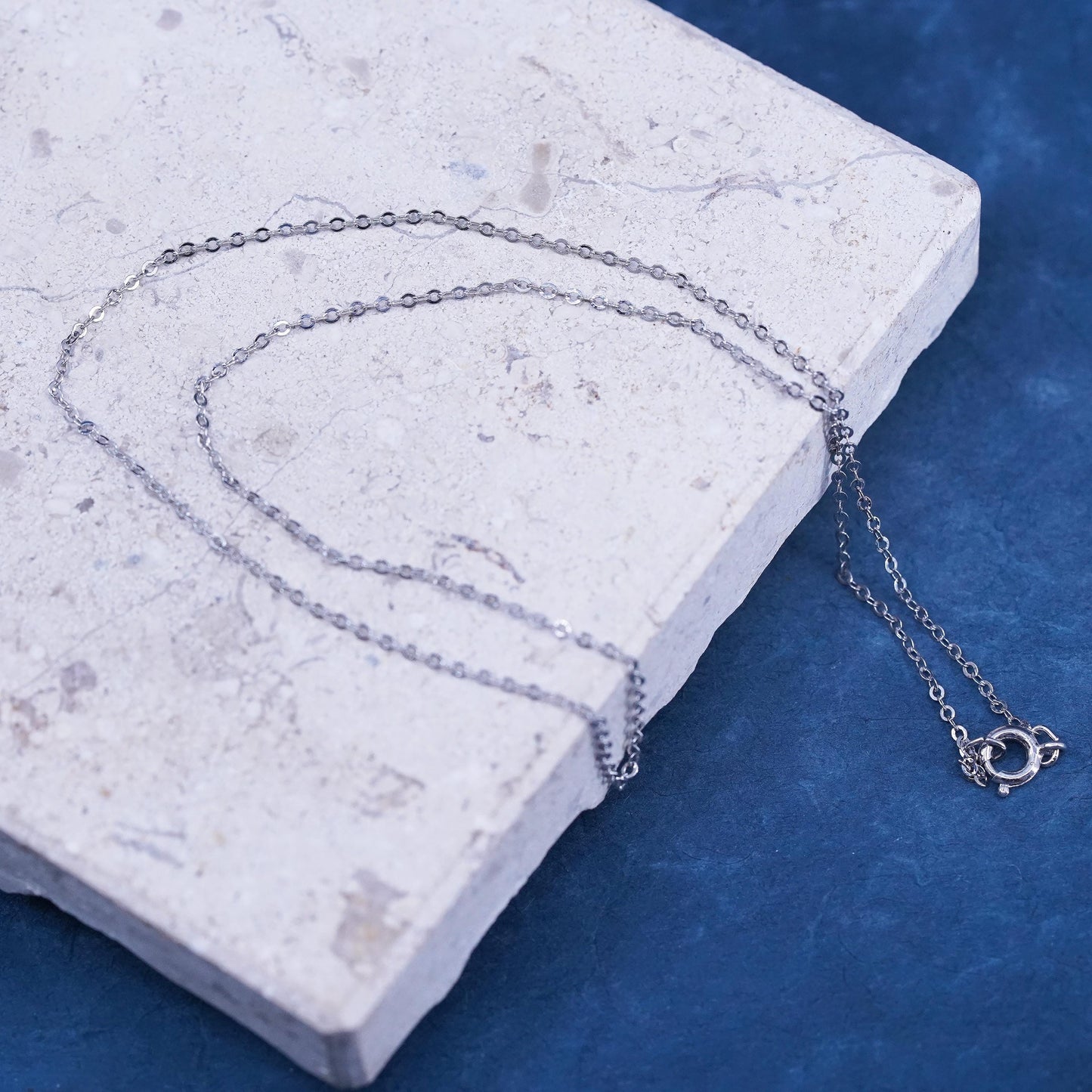 16”, 1mm, vintage Sterling silver handmade necklace, 925 flatten circle chain
