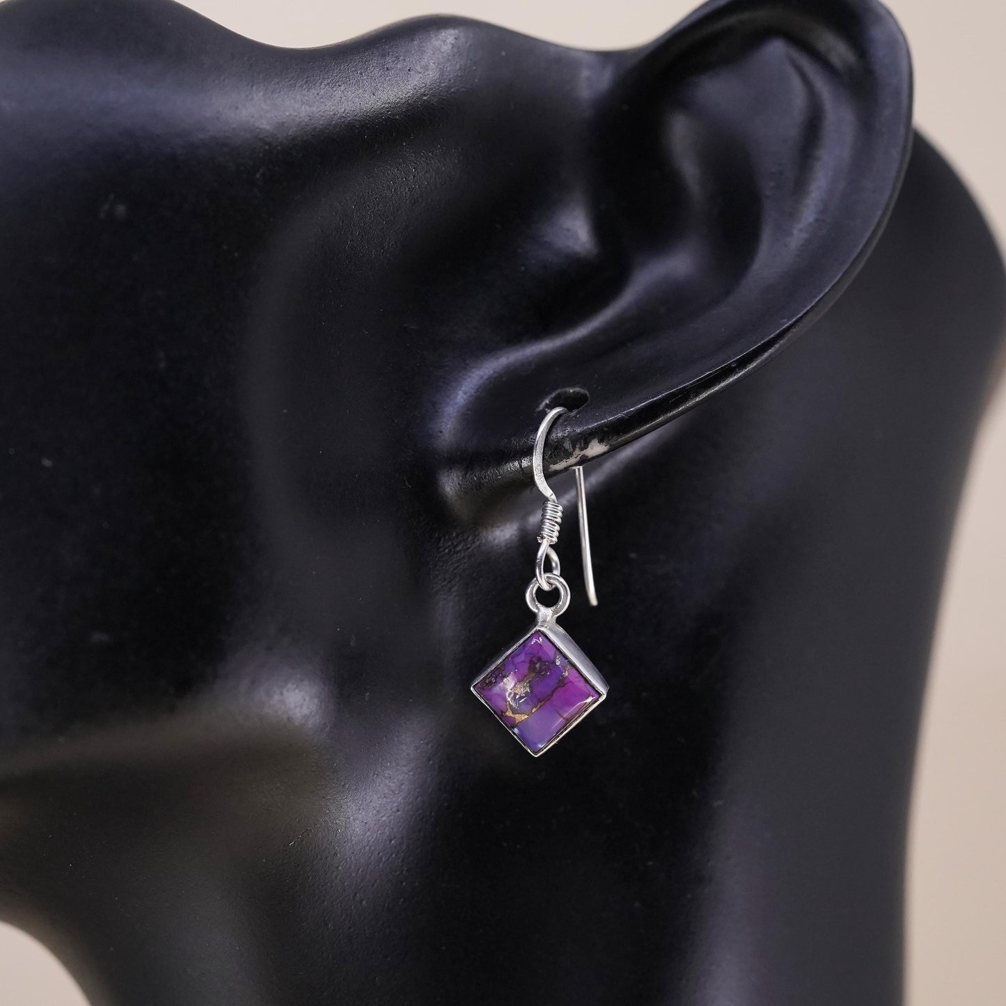 Southwestern sterling silver 925 handmade single earring with purple turquoise