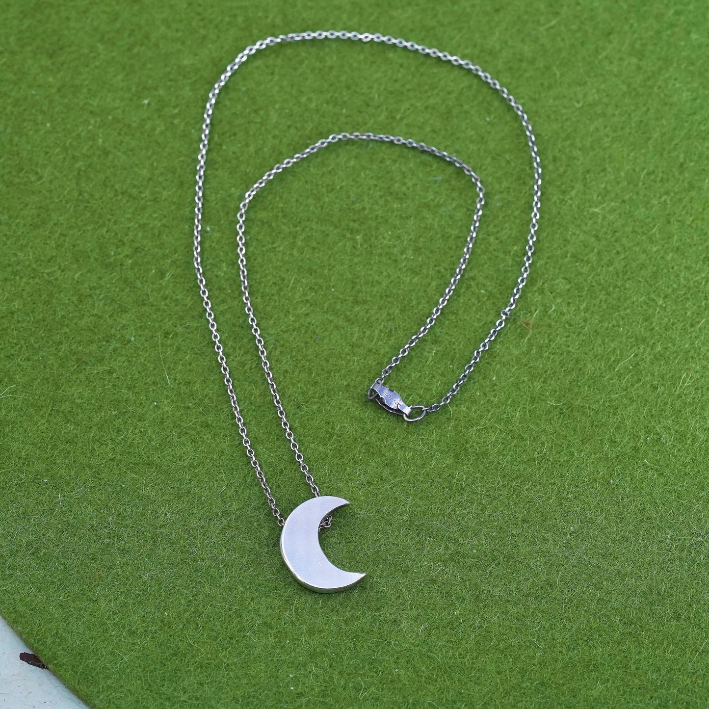 15”, Vintage Sterling silver necklace, 925 circle link chain with moon pendant