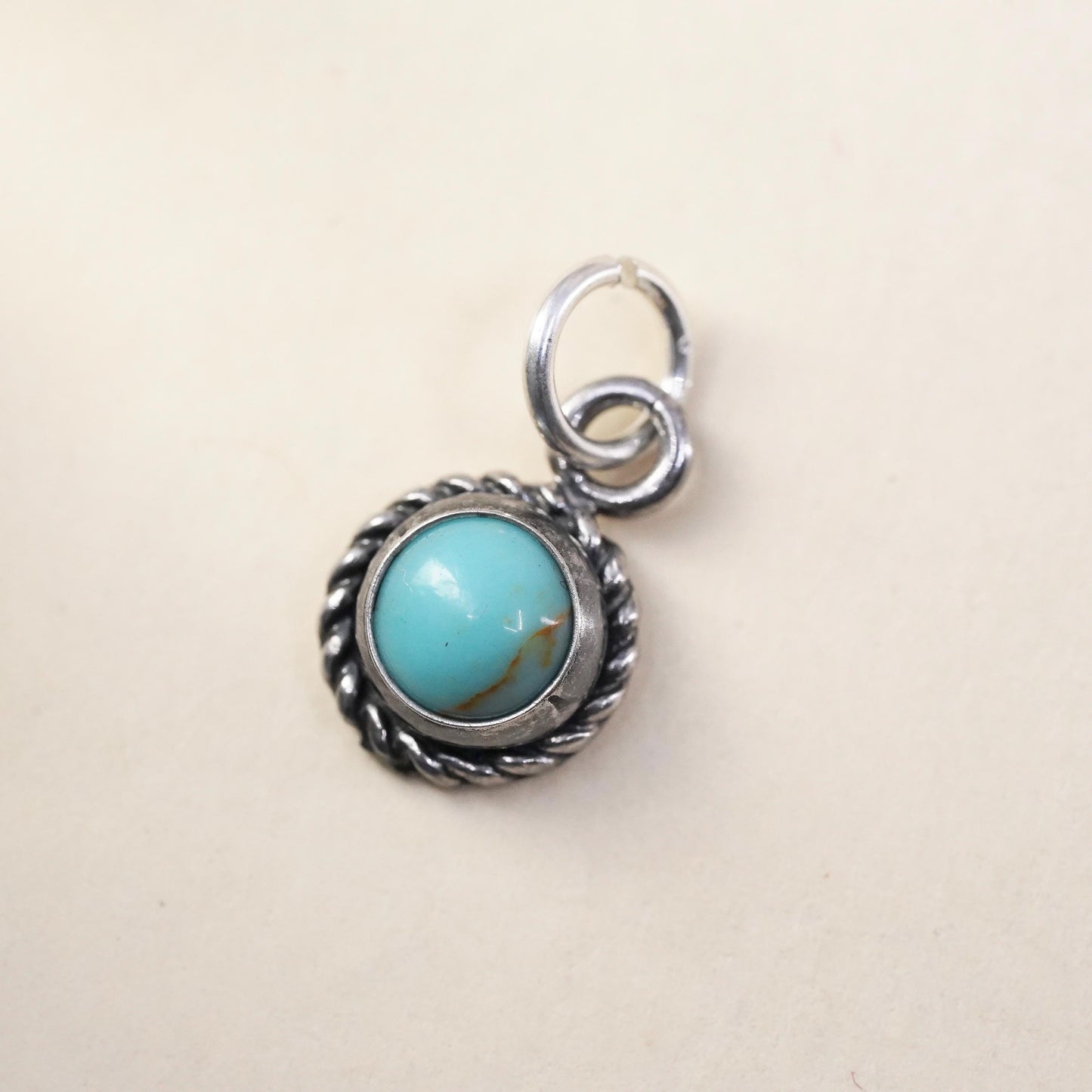 Southwestern sterling 925 silver handmade turquoise charm pendant with cable