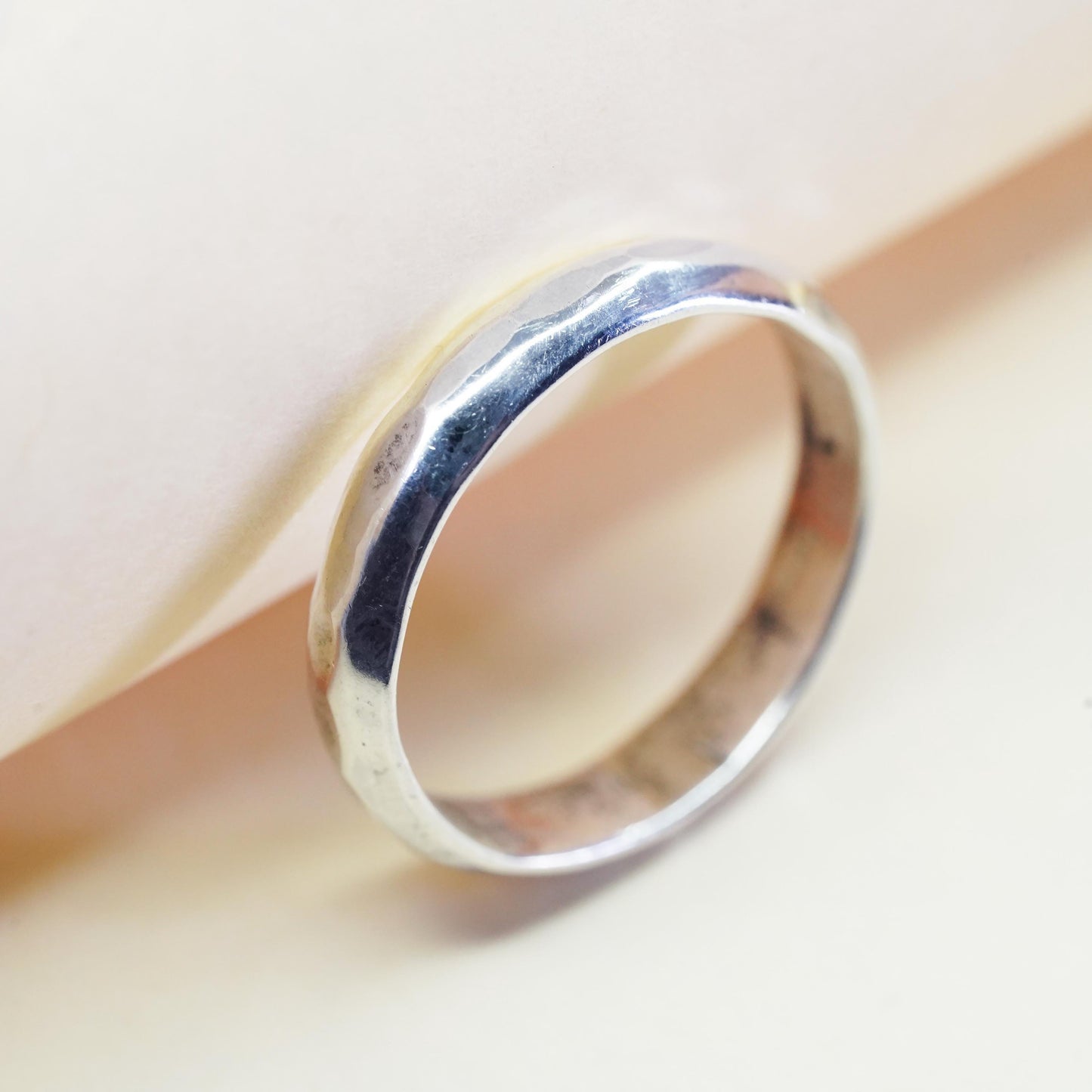 Size 11, Vintage sterling silver ring, 925 silver band, hammered wedding band