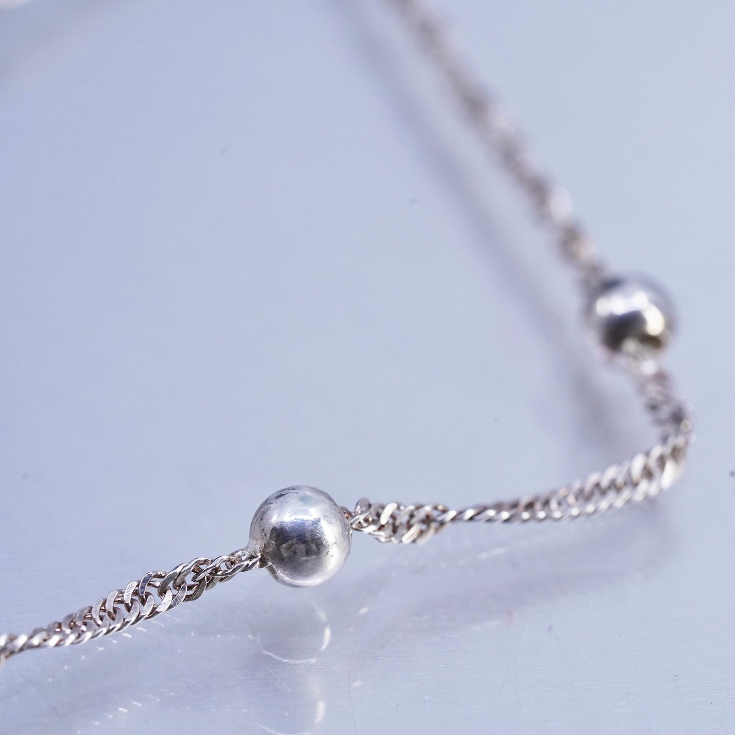 24", Italian Sterling 925 silver handmade twisted curb chain necklace 4mm beads