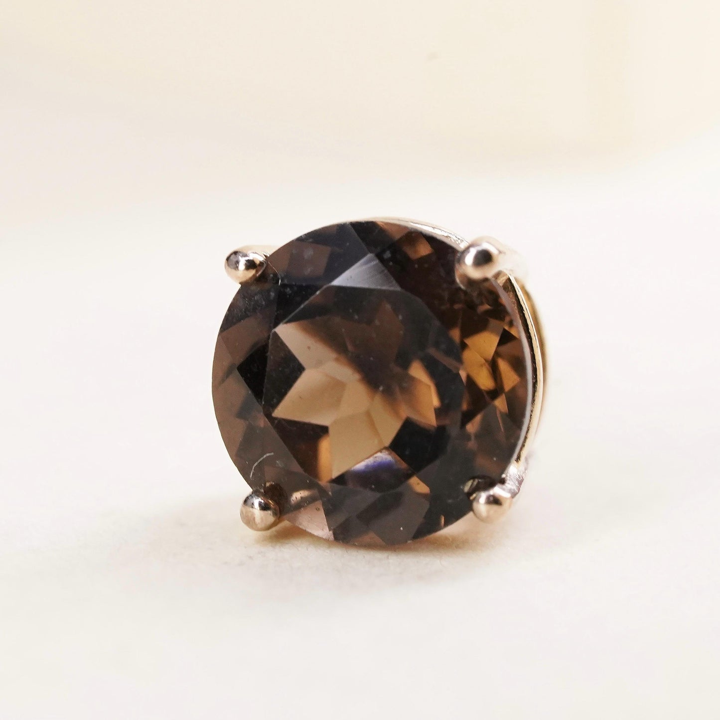 Vintage vermeil gold over single earring. Sterling 925 silver stud smoky quartz