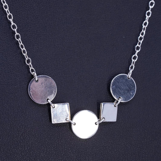 16" two tone Sterling 925 silver circle necklace 18K yellow gold accent pendant