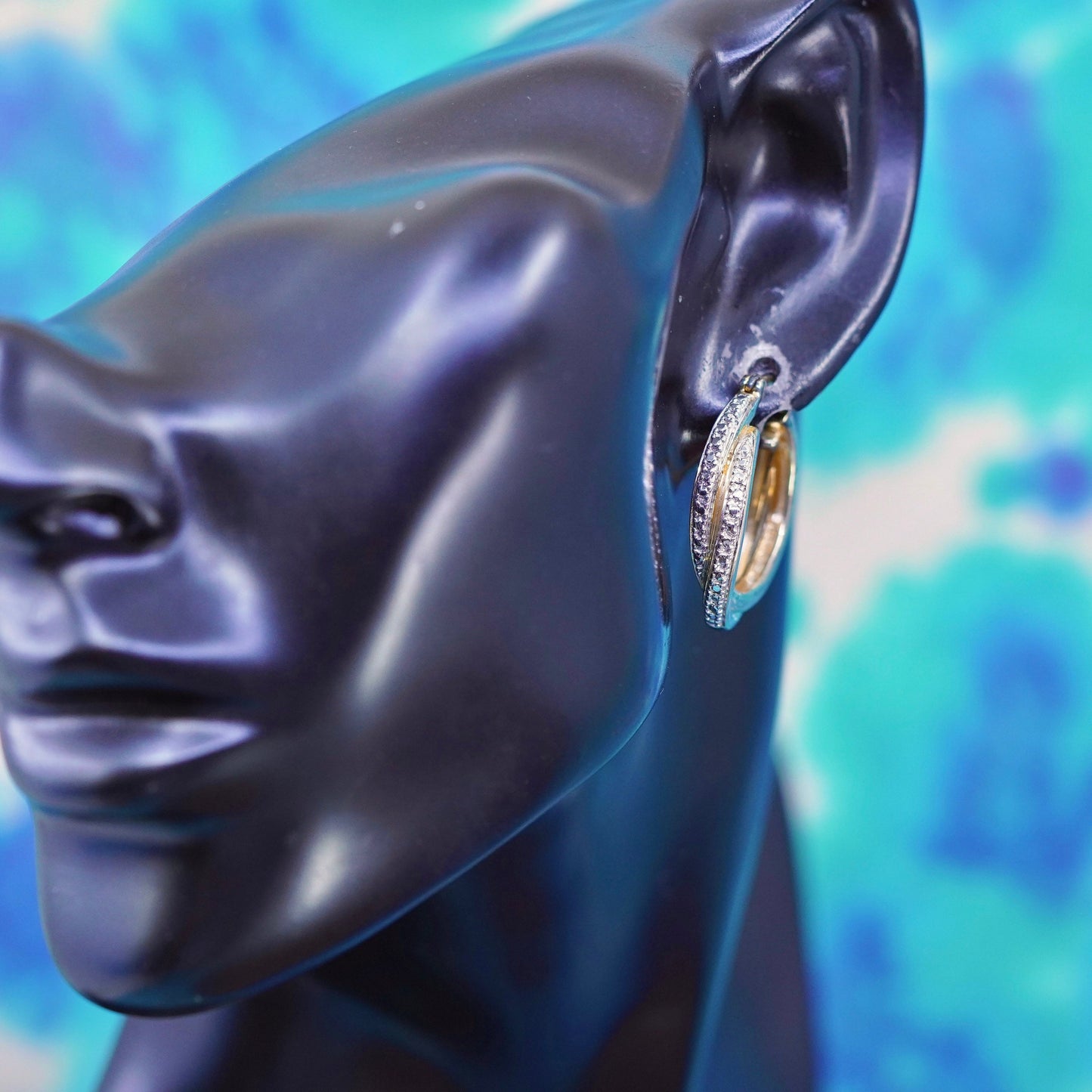 1”, vermeil gold over Sterling silver handmade earrings, 925 hoops with diamond