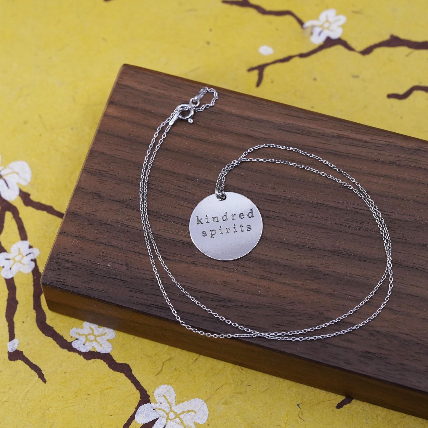17", sterling silver necklace, 925 circle chain tag pendant “kindred spirits