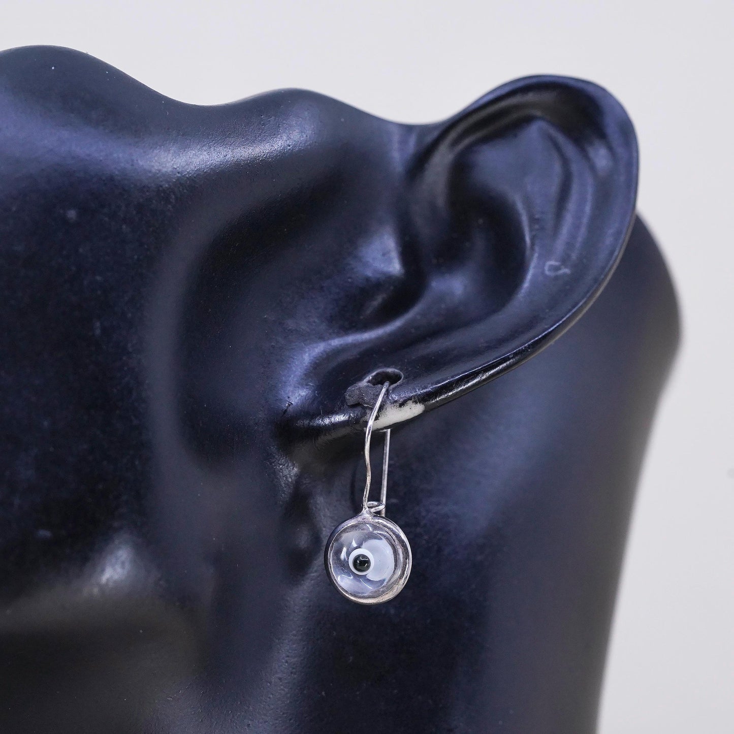 Vintage 925 Sterling silver handmade earrings with glass evil eye dangles