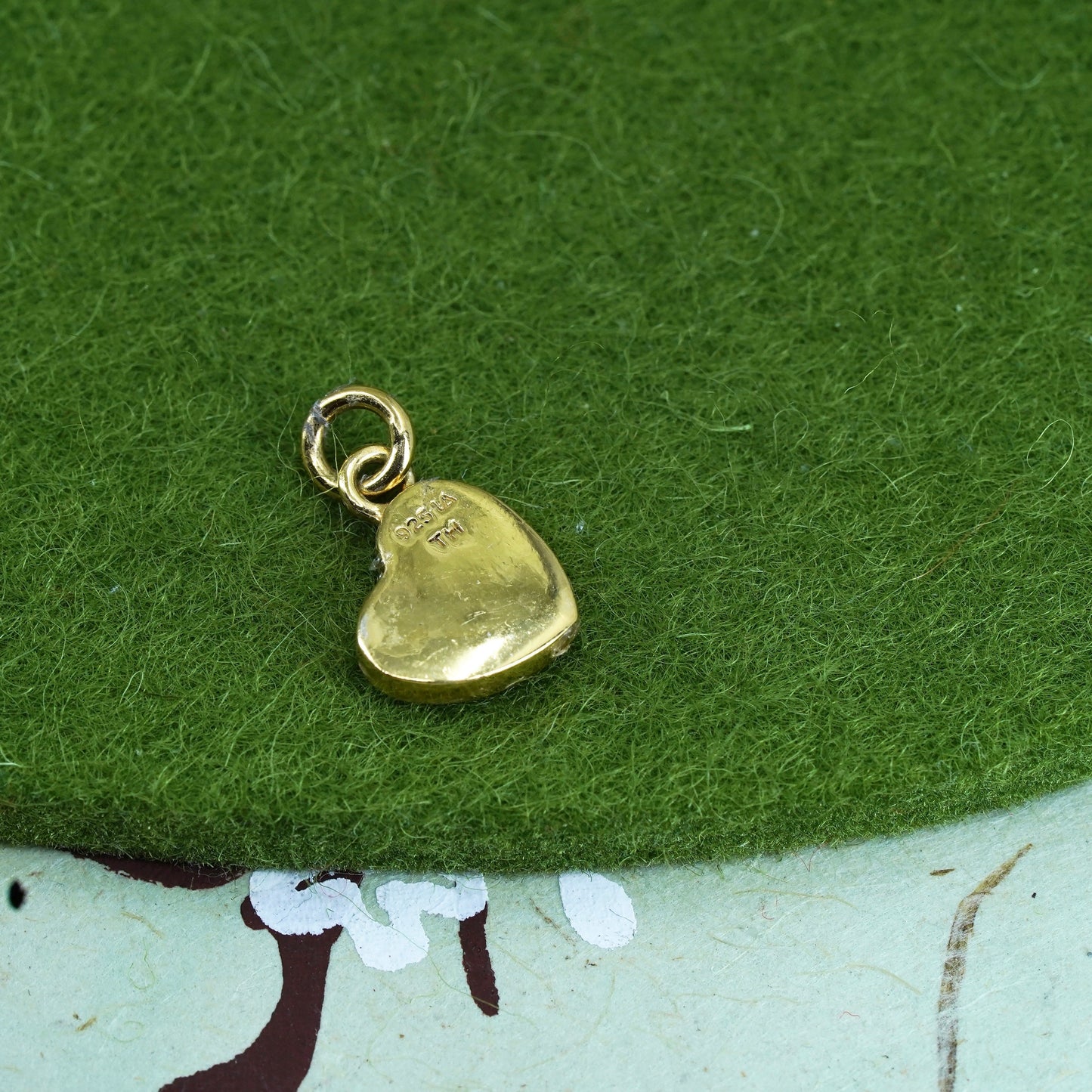 vtg vermeil gold over sterling silver pendant, 925 heart charm engrave “mom”