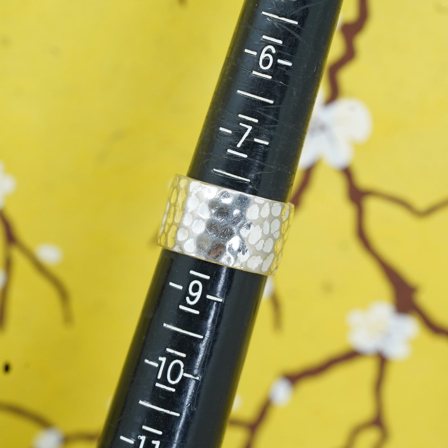 Size 7.75, vintage Sterling silver handmade ring, hammered 925 wide band