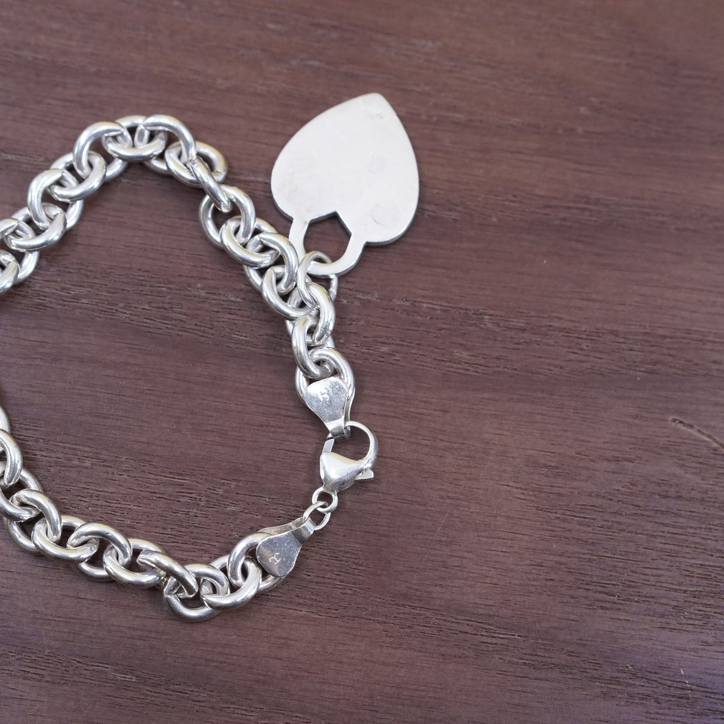 6.75”, Judith Jack Sterling silver bracelet, 925 bold circle chain heart charm