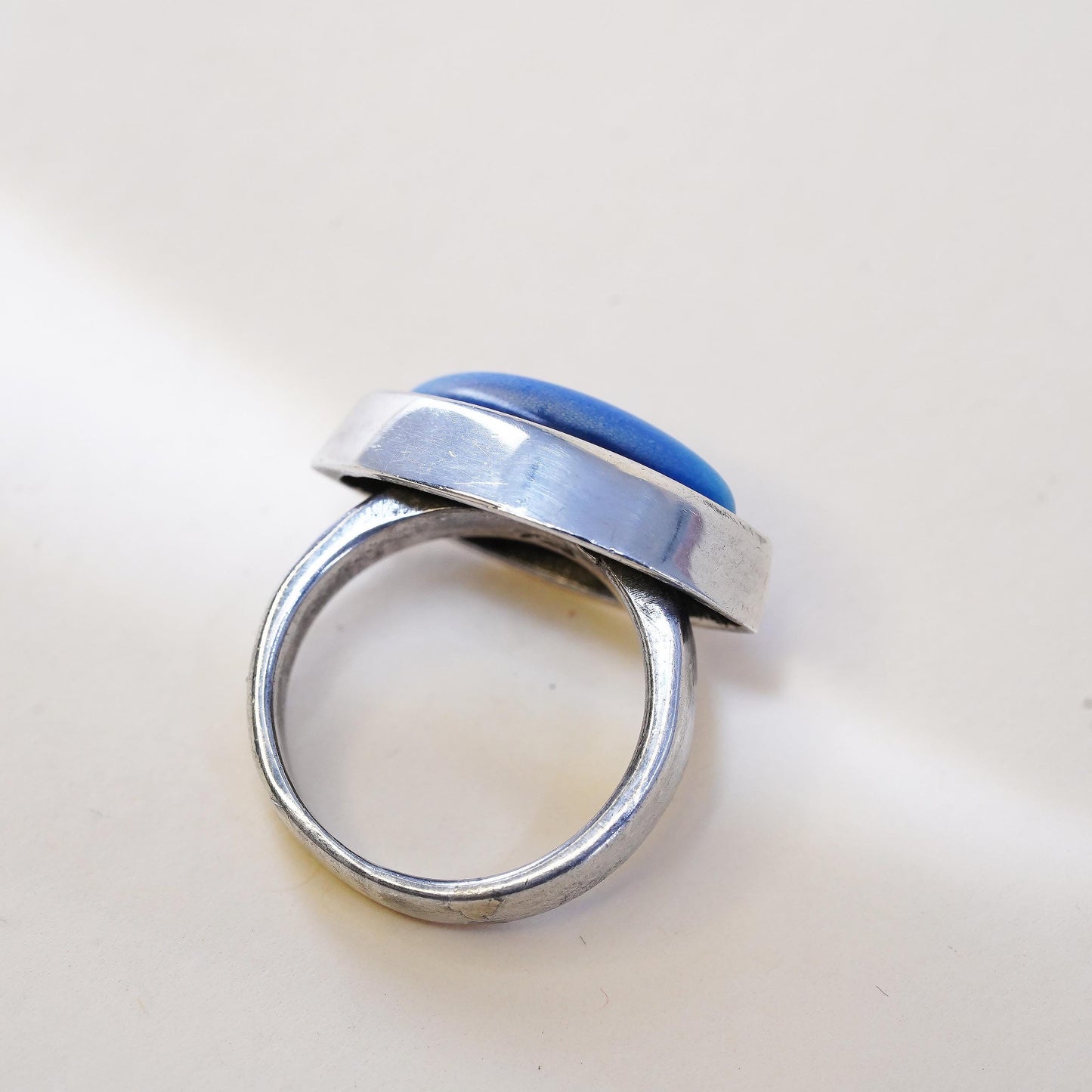 Size 5, vintage Sterling silver ring, 925 band with marquise cut blue tiger eye