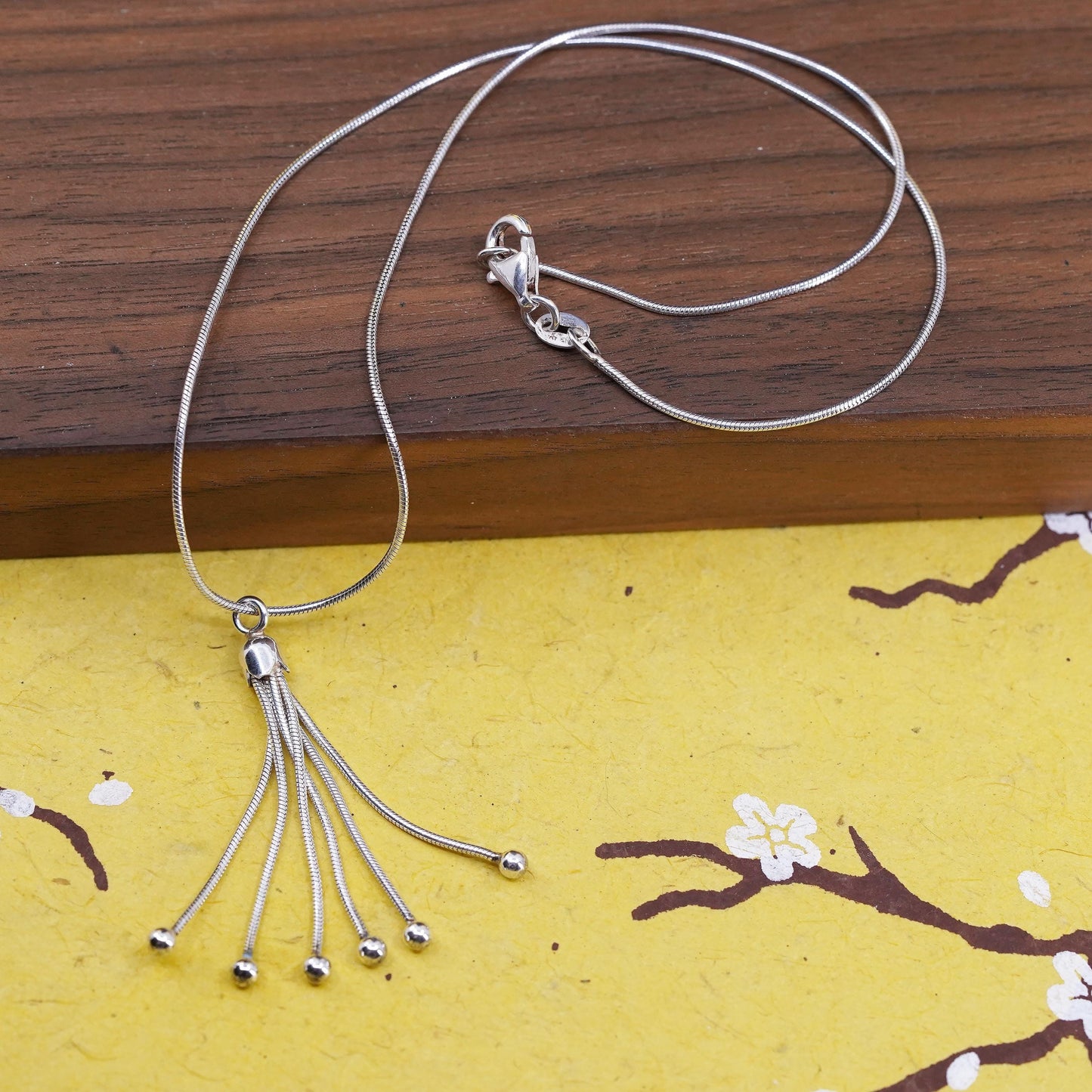 16”, Italy Sterling silver handmade fringe necklace, multi strands beads chains