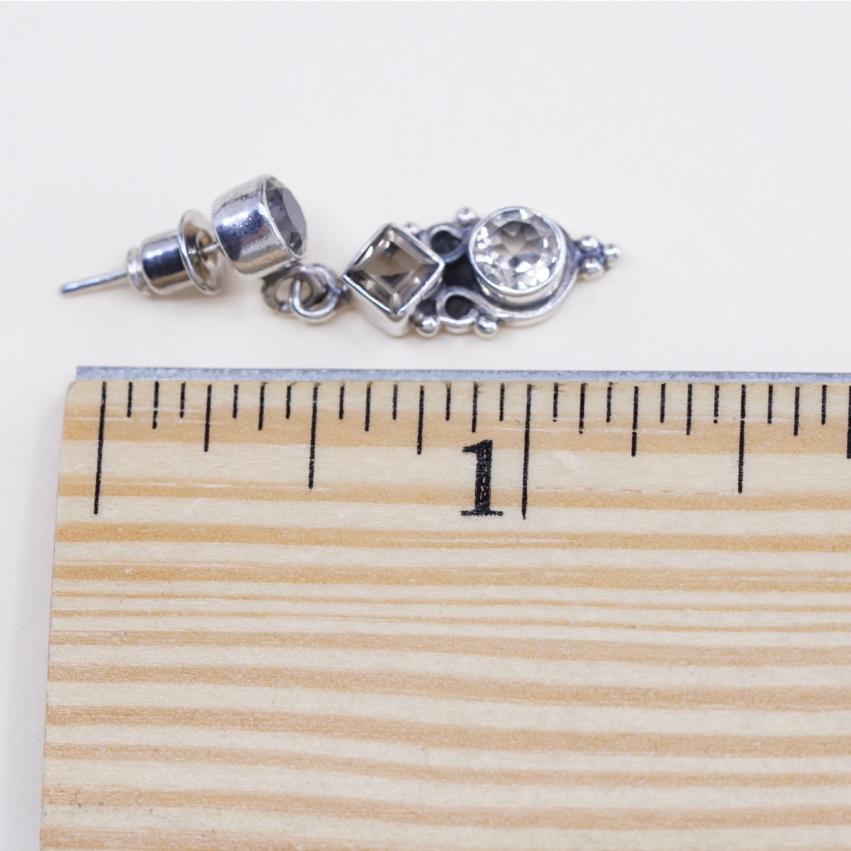 Vintage sterling silver handmade earrings, 925 with smoky topaz drops