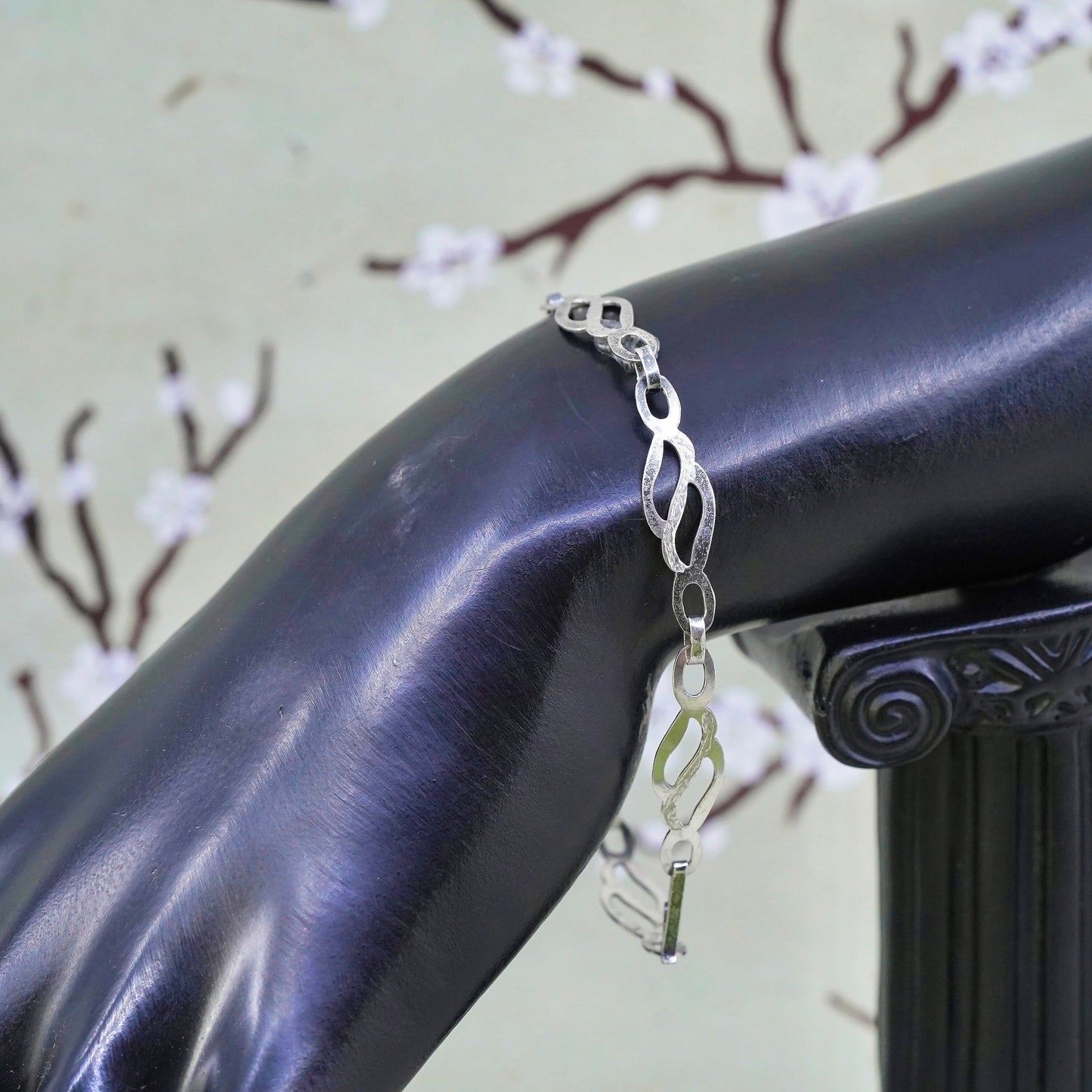 7.5”, Vintage sterling silver tennis bracelet, 925 wavy chain
