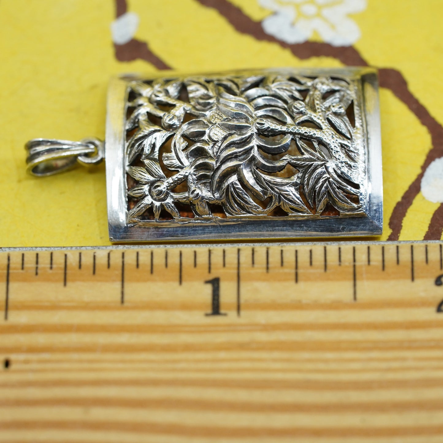Vintage Sterling Silver Handmade Pendant, 925 filigree carved flower