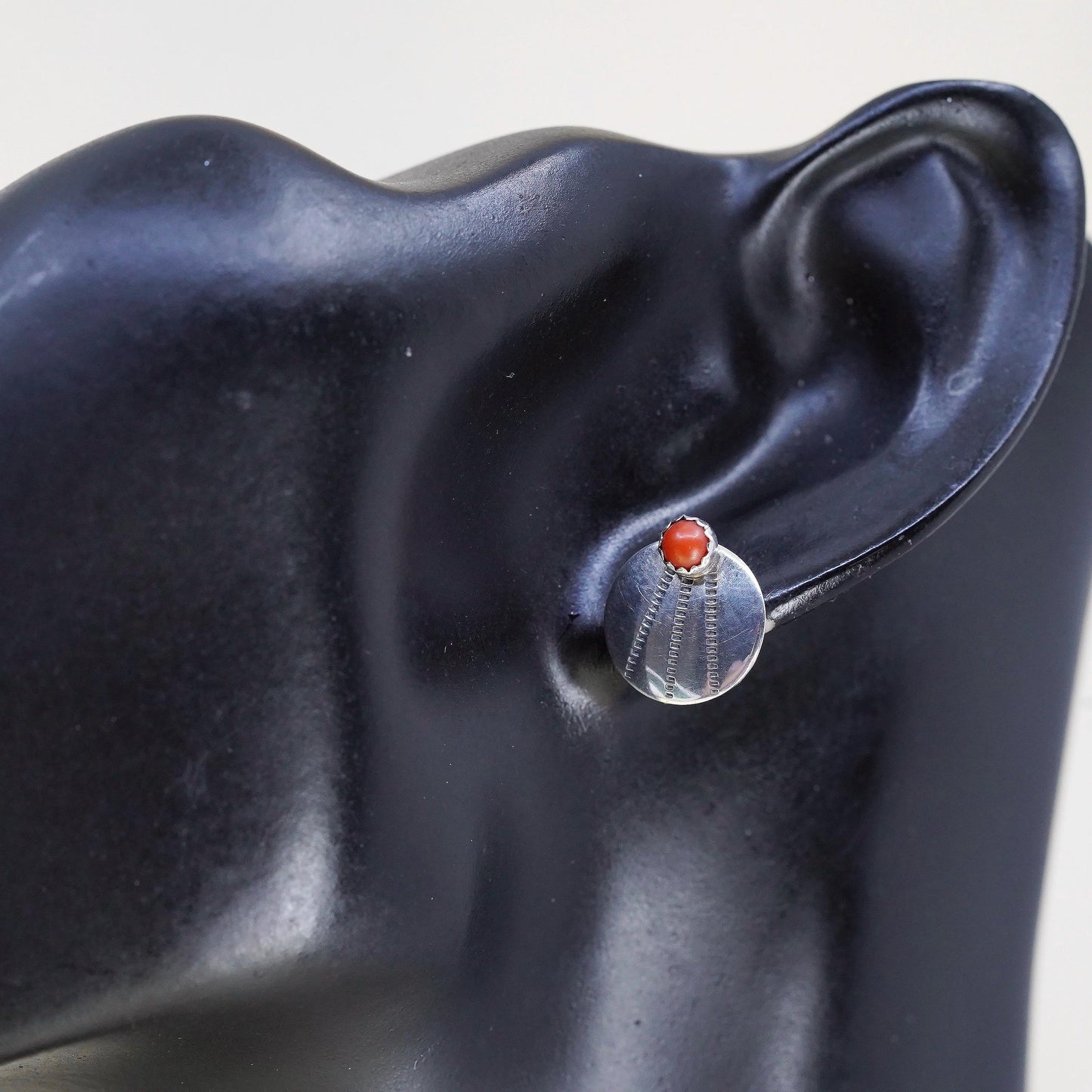 Southwestern St. SIL sterling silver handmade earrings, round 925 studs coral