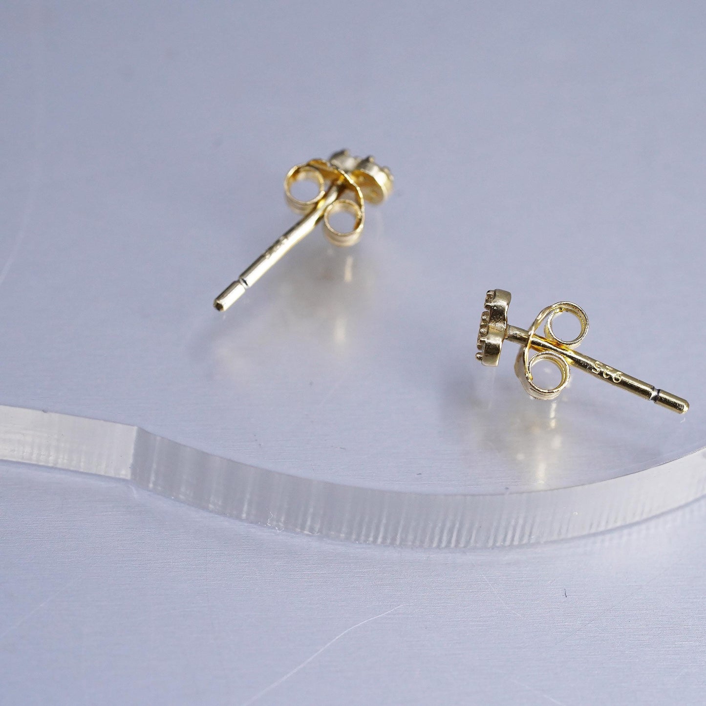 Vintage yellow gold plated Sterling 925 silver heart earrings, studs with cz