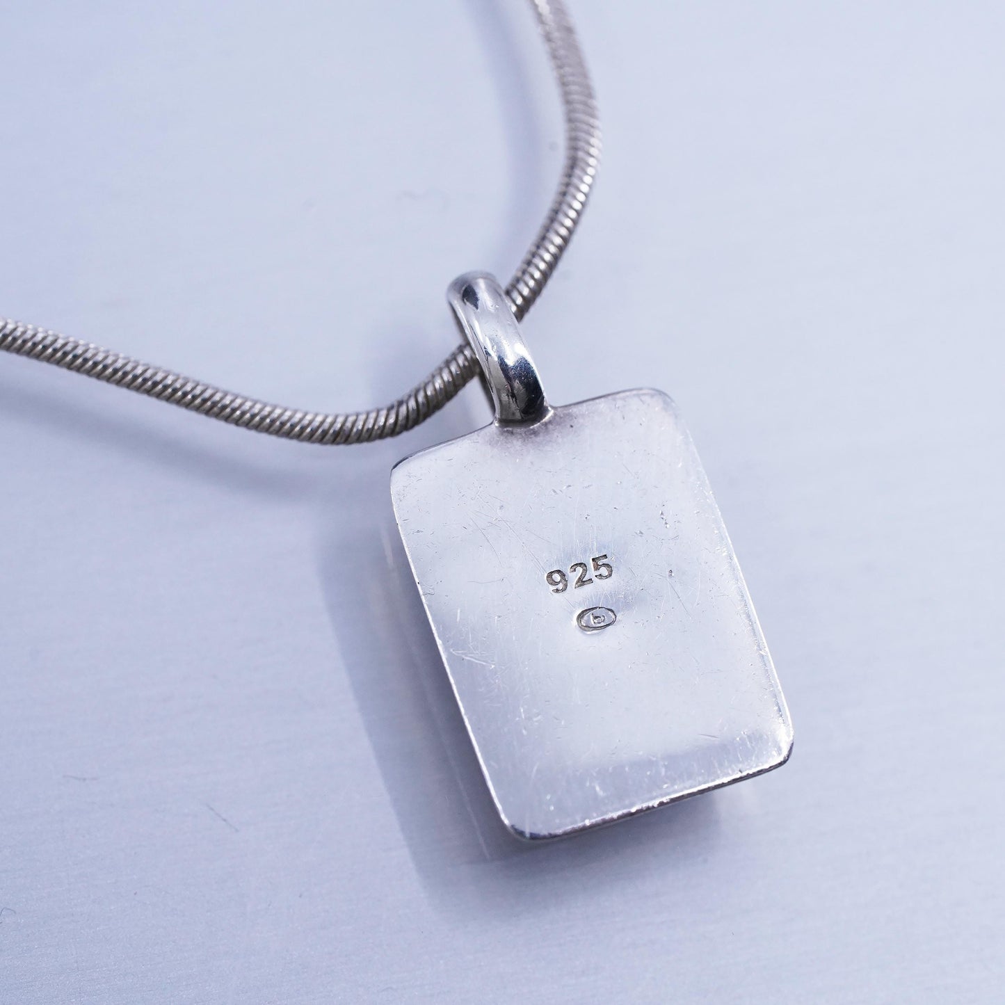16”, Sterling 925 silver snake chain necklace with pink mother of pearl pendant
