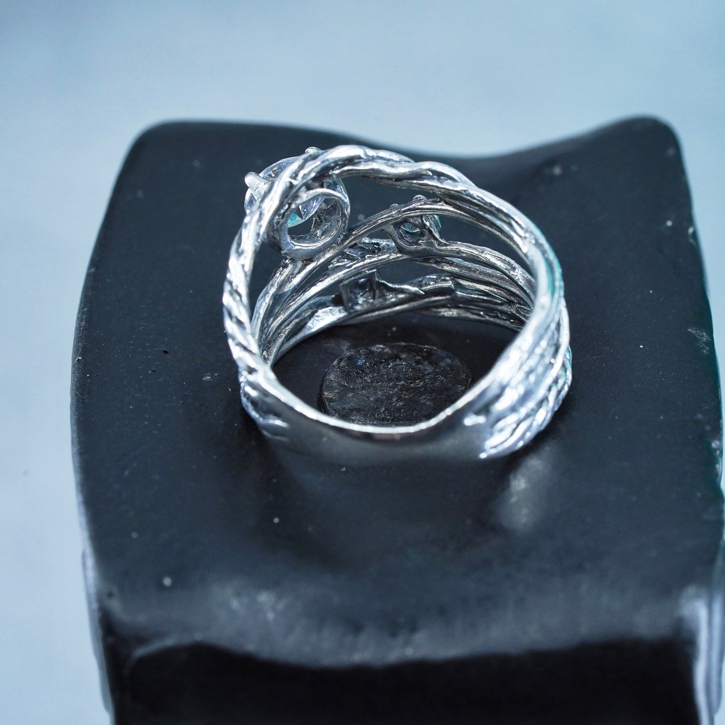 Size 7.5, Shablool Didae sterling silver ring, handmade woven 925 band with cz