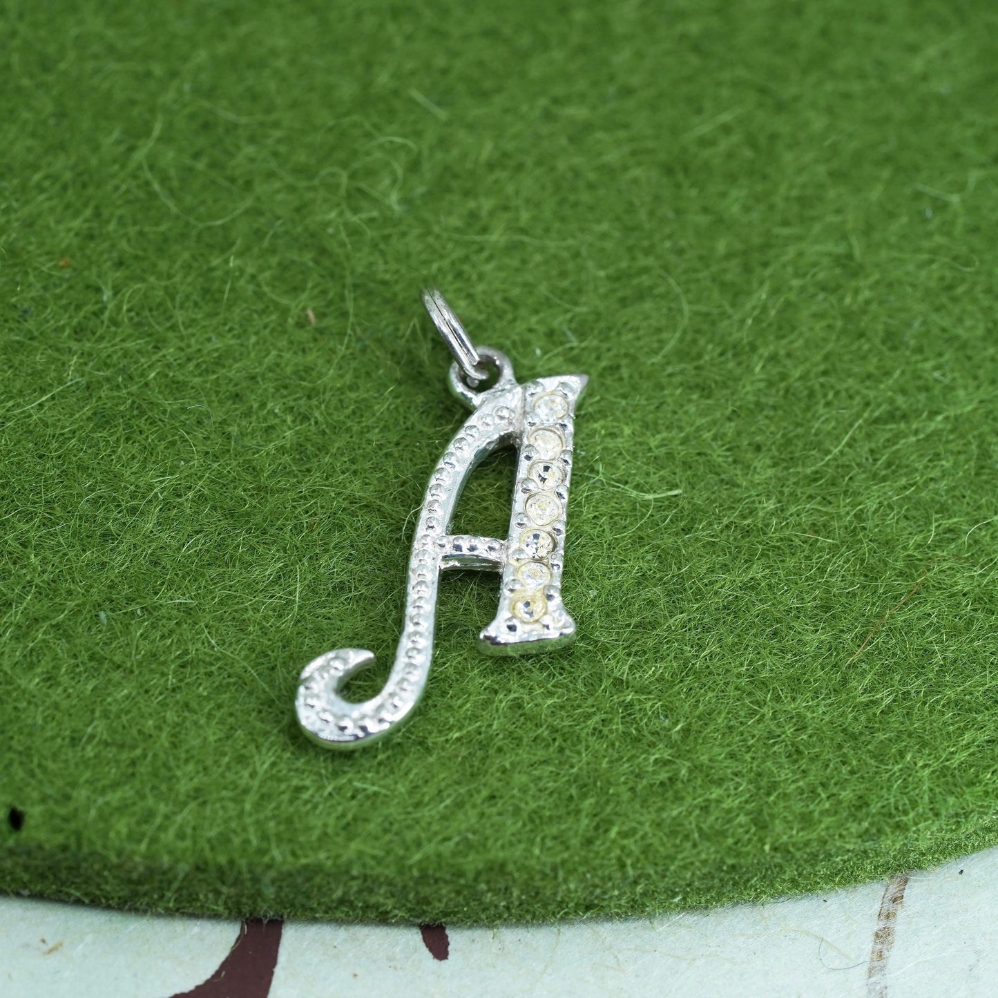 Vintage sterling silver handmade pendant, 925 letter “A” charm with cz