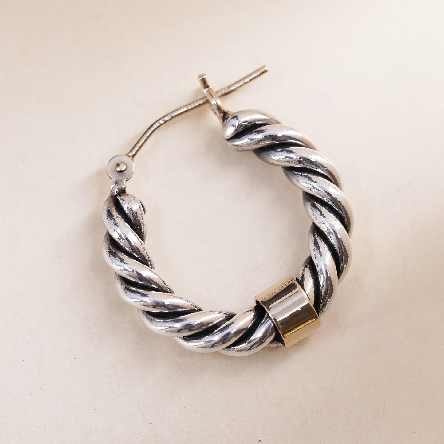 0.75” NABCO Sterling Silver 14k Gold Twisted Cable Rope Hoop single 1 earring