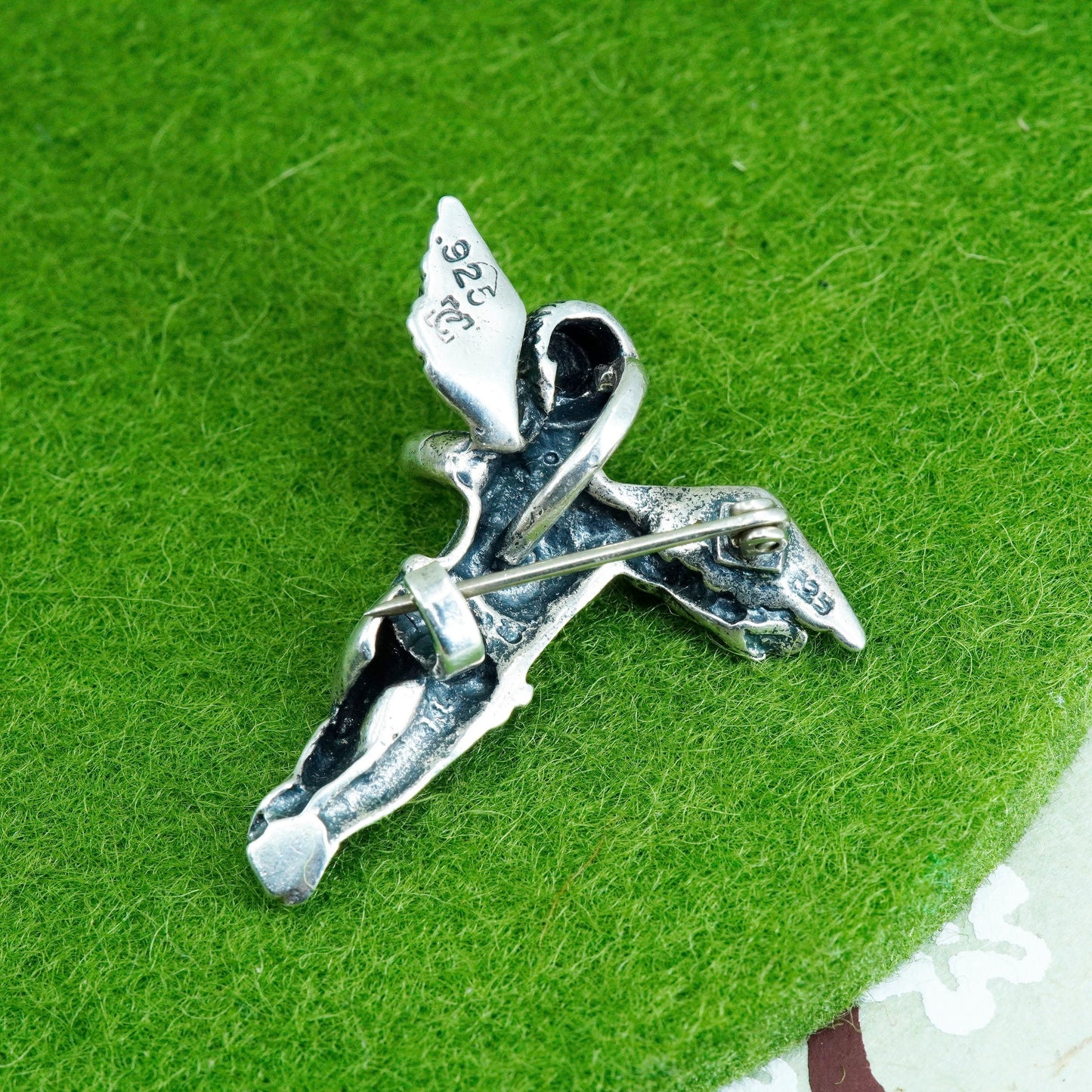 Vintage Sterling silver vintage handmade angel brooch, solid 925 silver pendant
