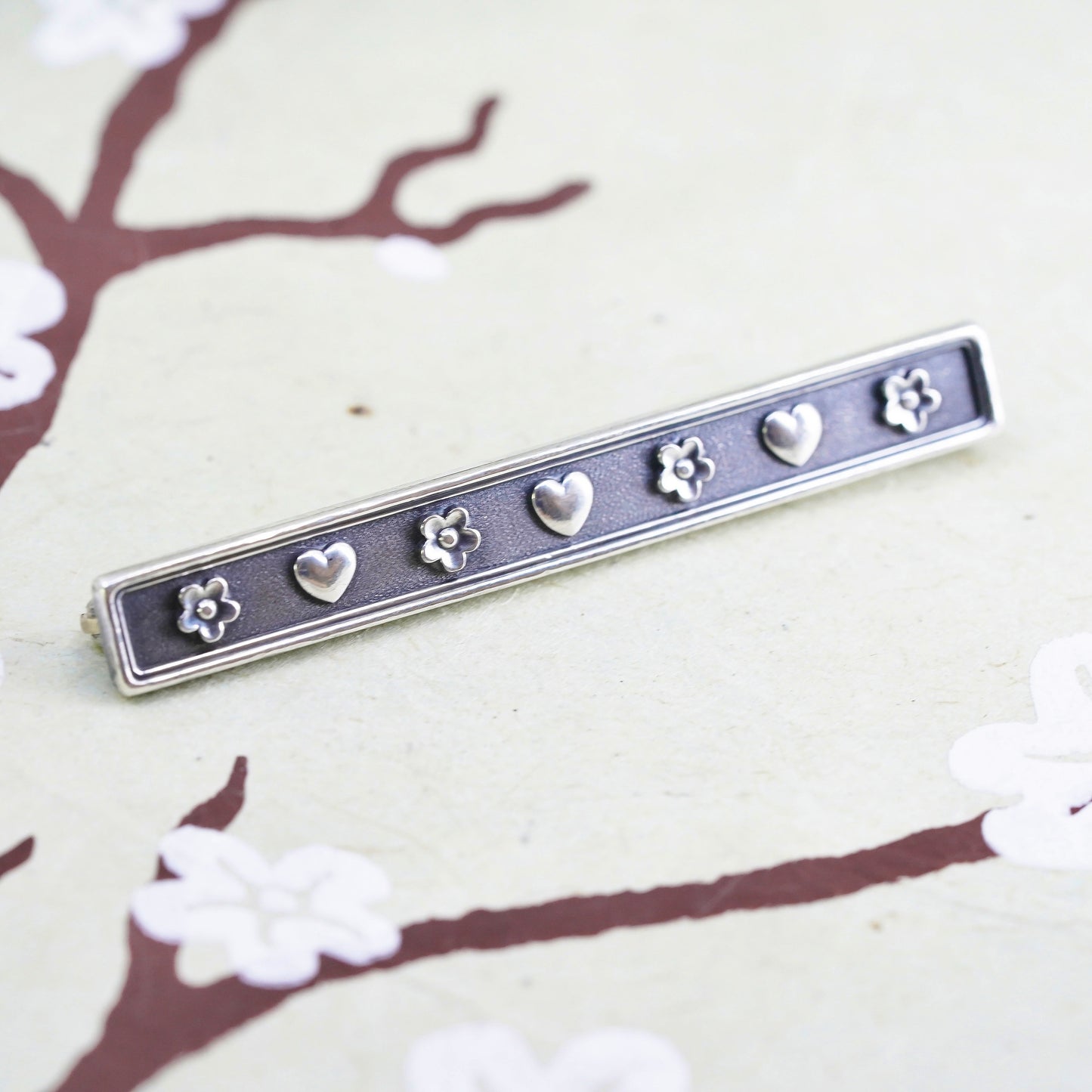 Retired James Avery sterling silver handmade brooch, 925 heart flower pendant