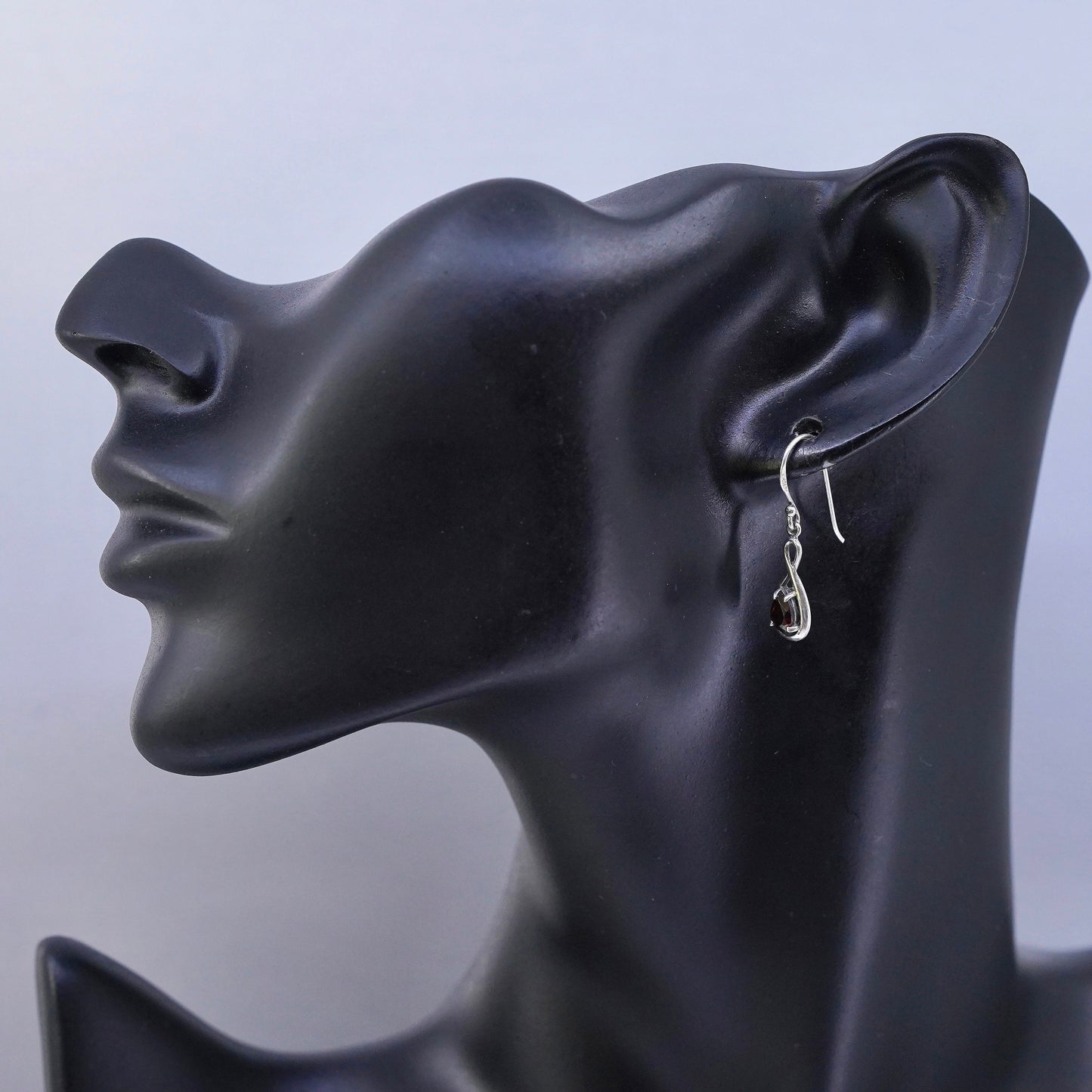Vintage Boma Sterling 925 silver handmade teardrop earrings with garnet