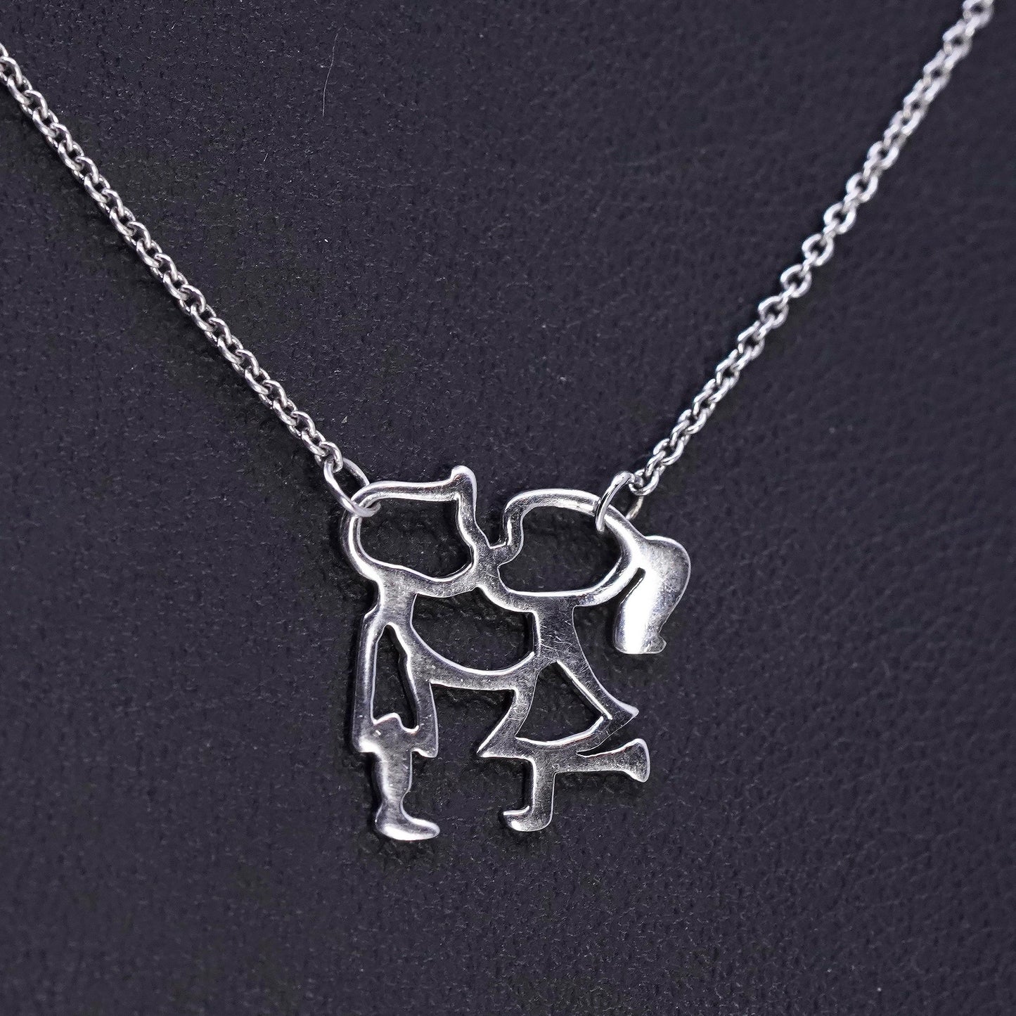 14+2", Sterling 925 silver circle pendant necklace love kissing couple pendant