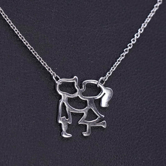 14+2", Sterling 925 silver circle pendant necklace love kissing couple pendant
