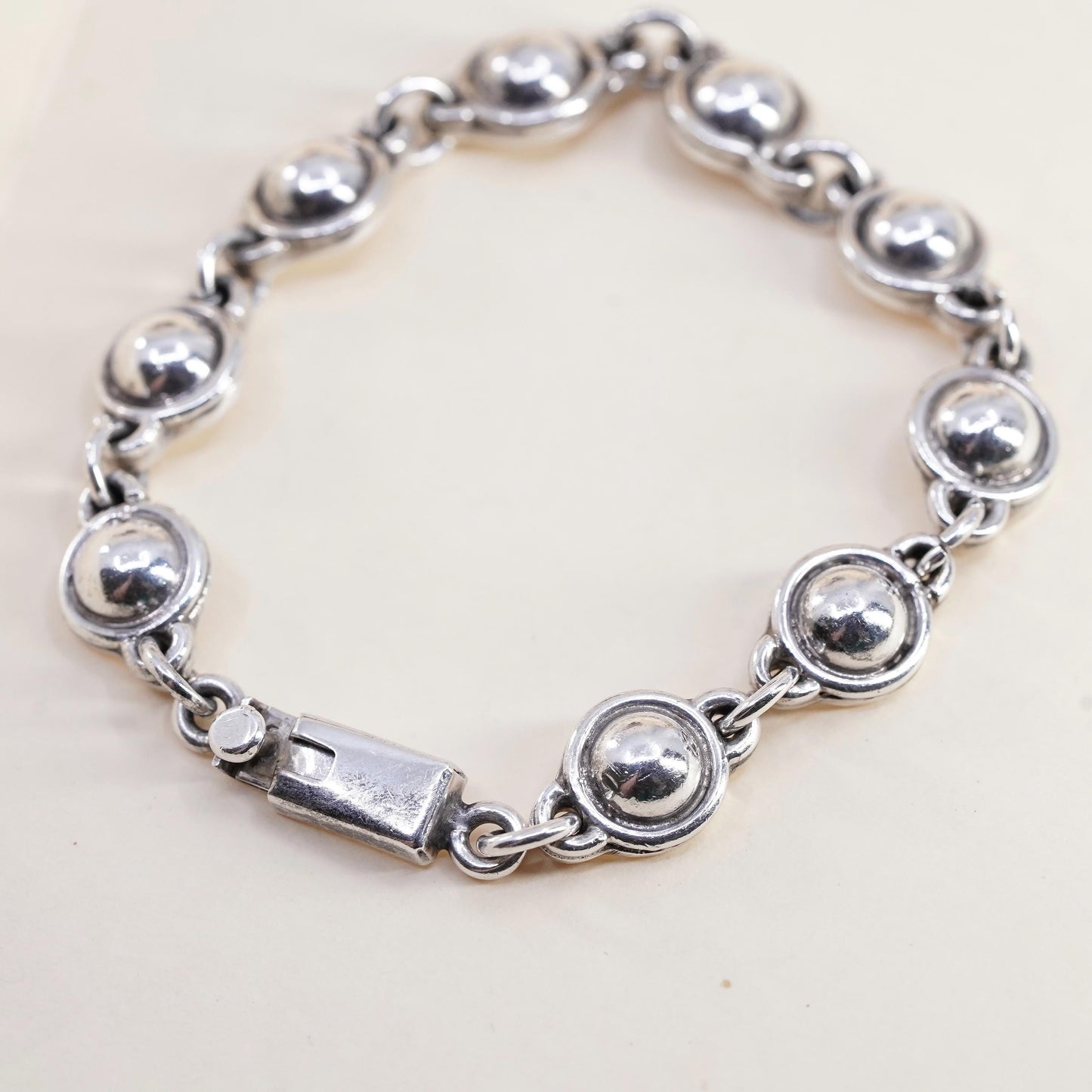 7.25", southwestern Mexican sterling 925 silver handmade beaded chain bracelet