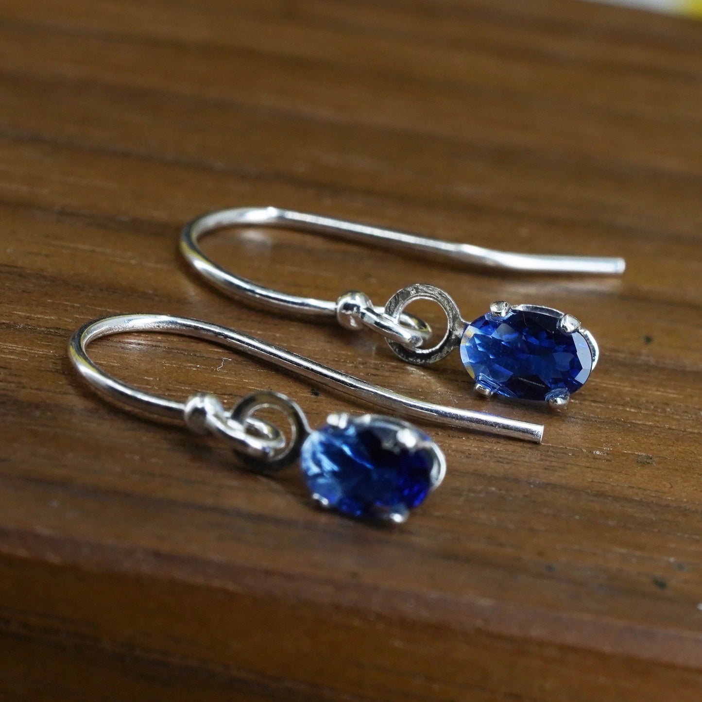 Vintage Sterling silver handmade earrings, 925 hooks with blue crystal